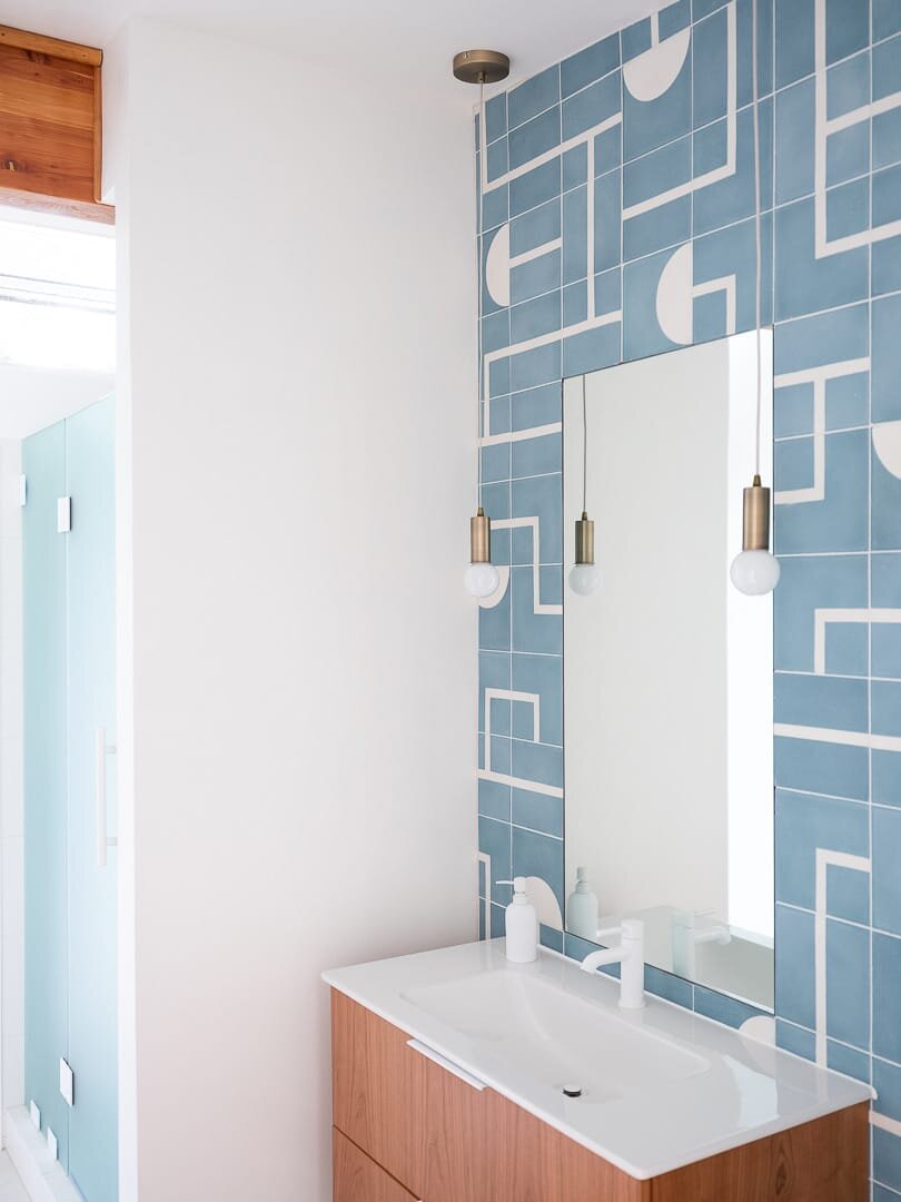 bathroom with blue Moroccan tiles