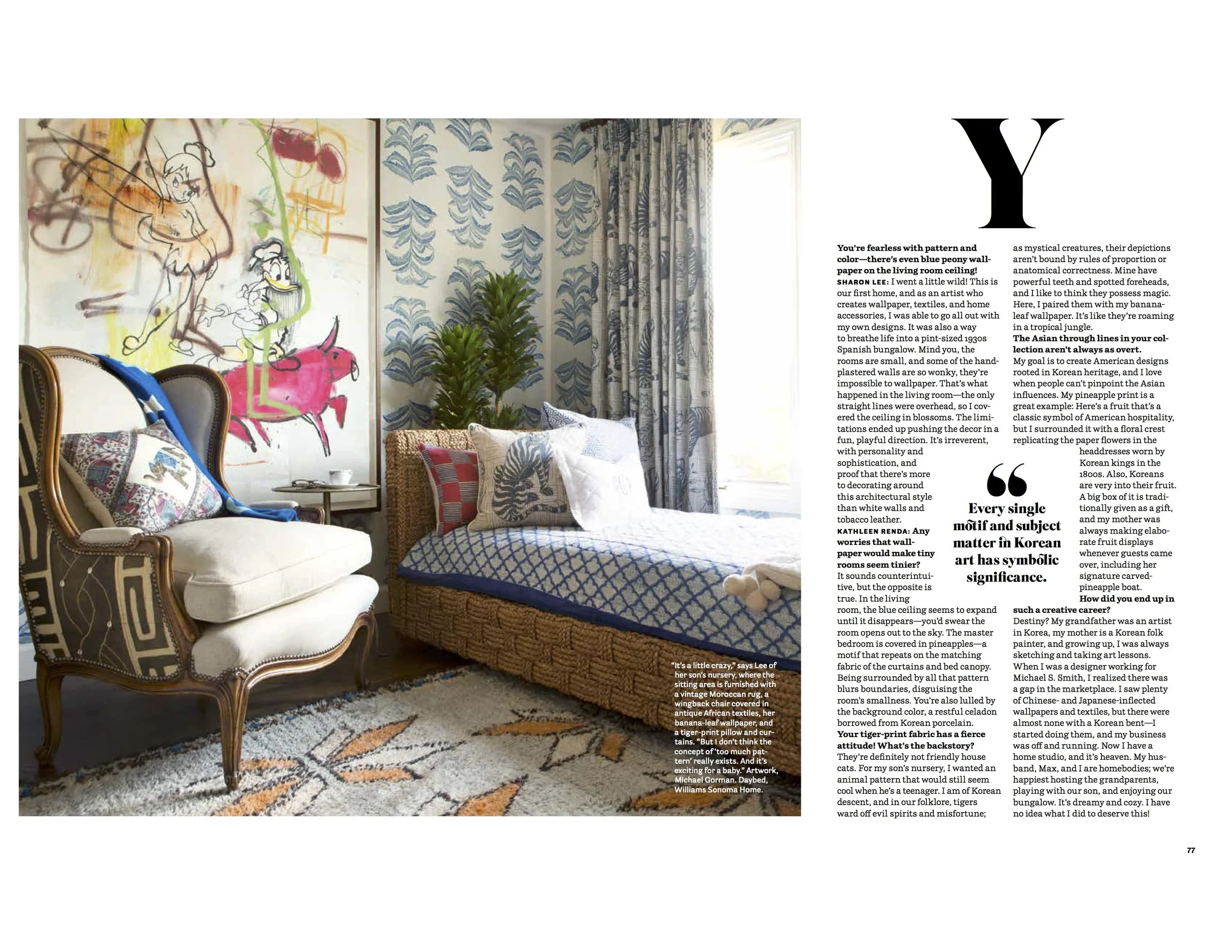 Sharon Lee founder of Krane Home's Spanish Bungalow featured across 8 pages of House Beautiful April 2018 Writer: Kathleen Renda, Photographer: Karyn Millet