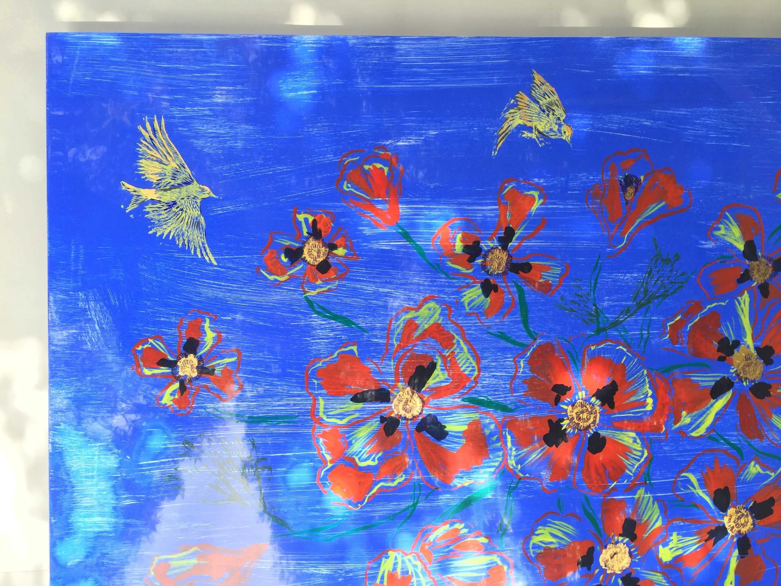"Poppies and Yellow Warblers"