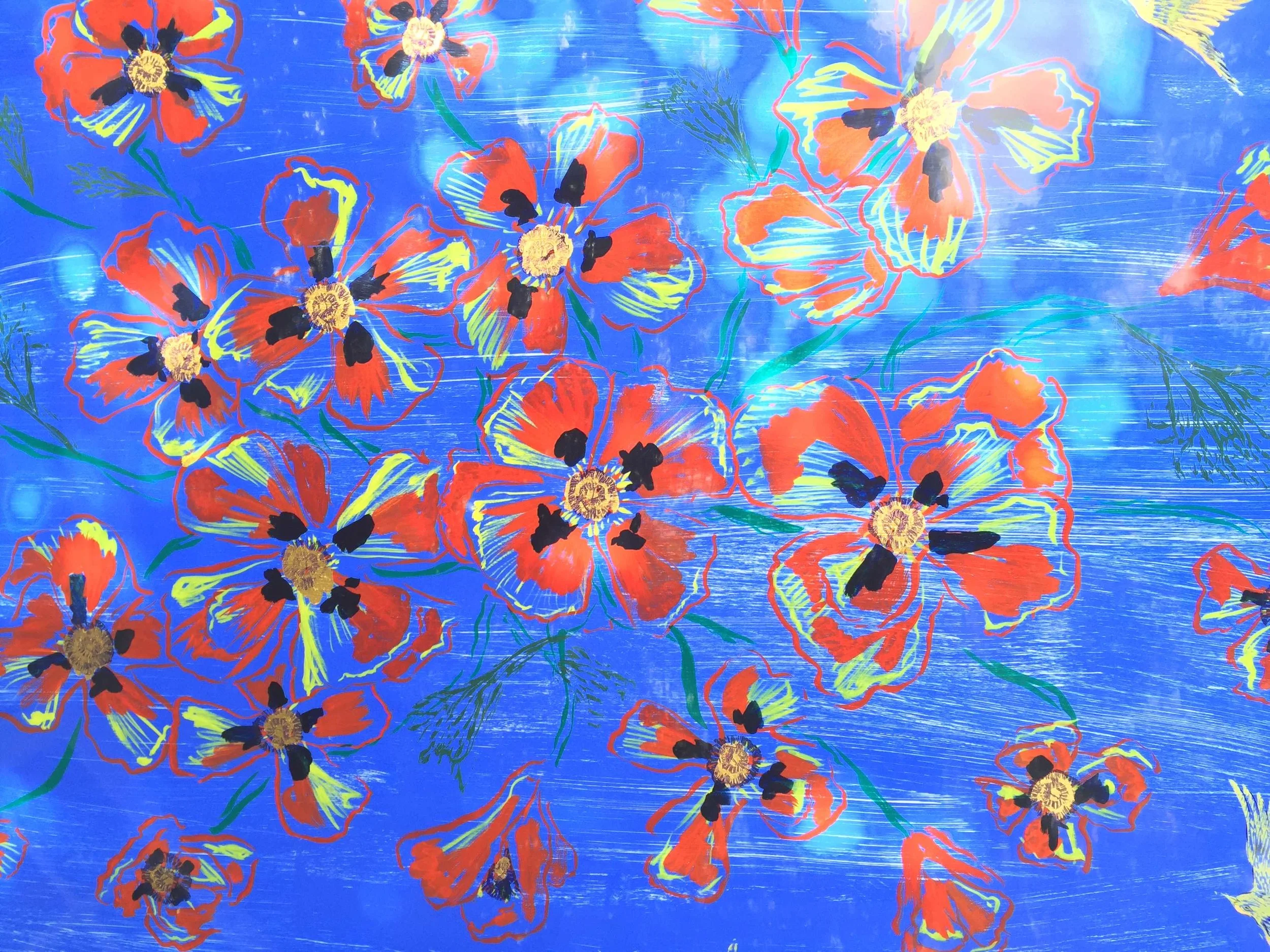 "Poppies and Yellow Warblers"