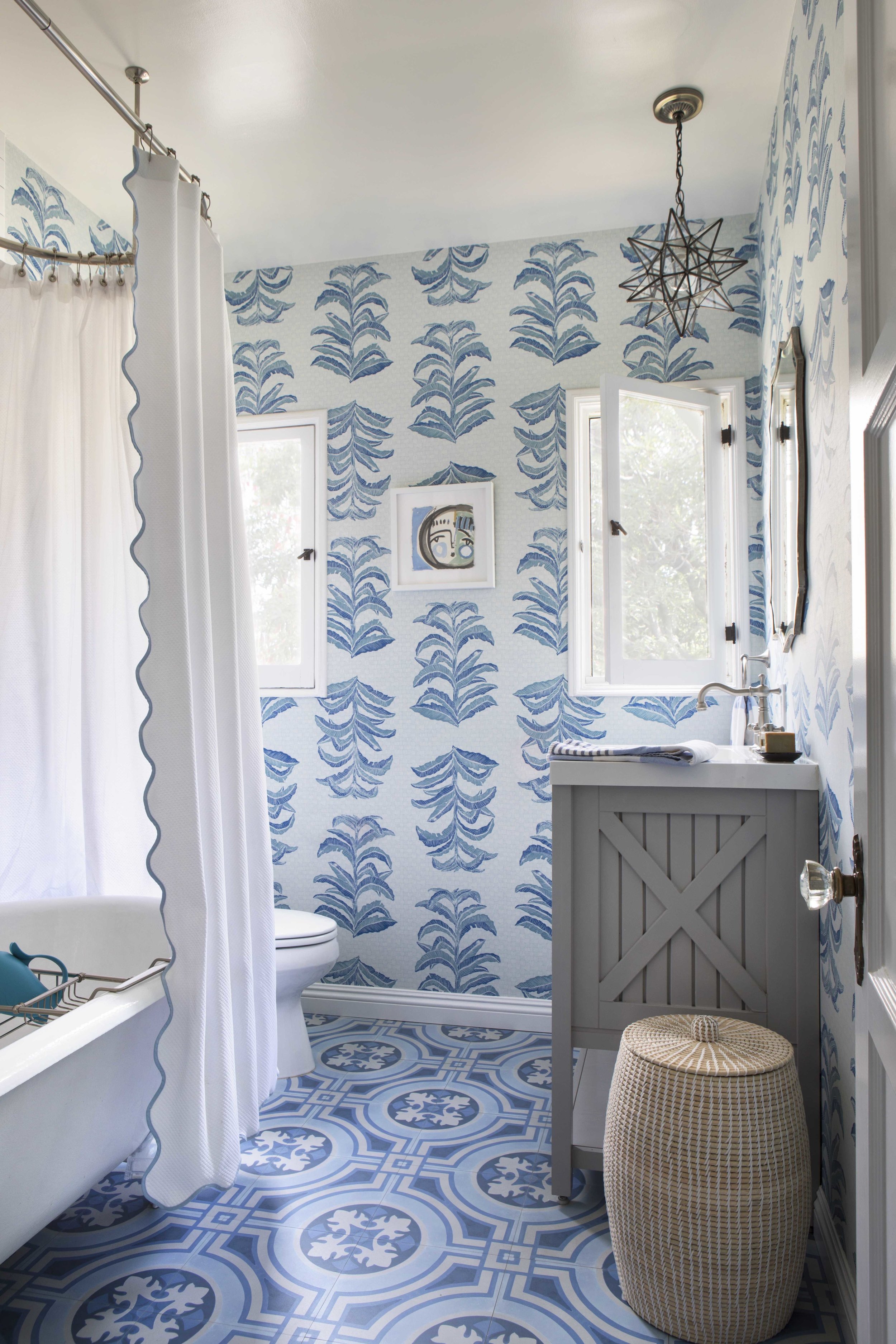 Banana Leaf Wallpaper in Sapphire, Interiors by Paige Pierce, Photo by Karyn Millet