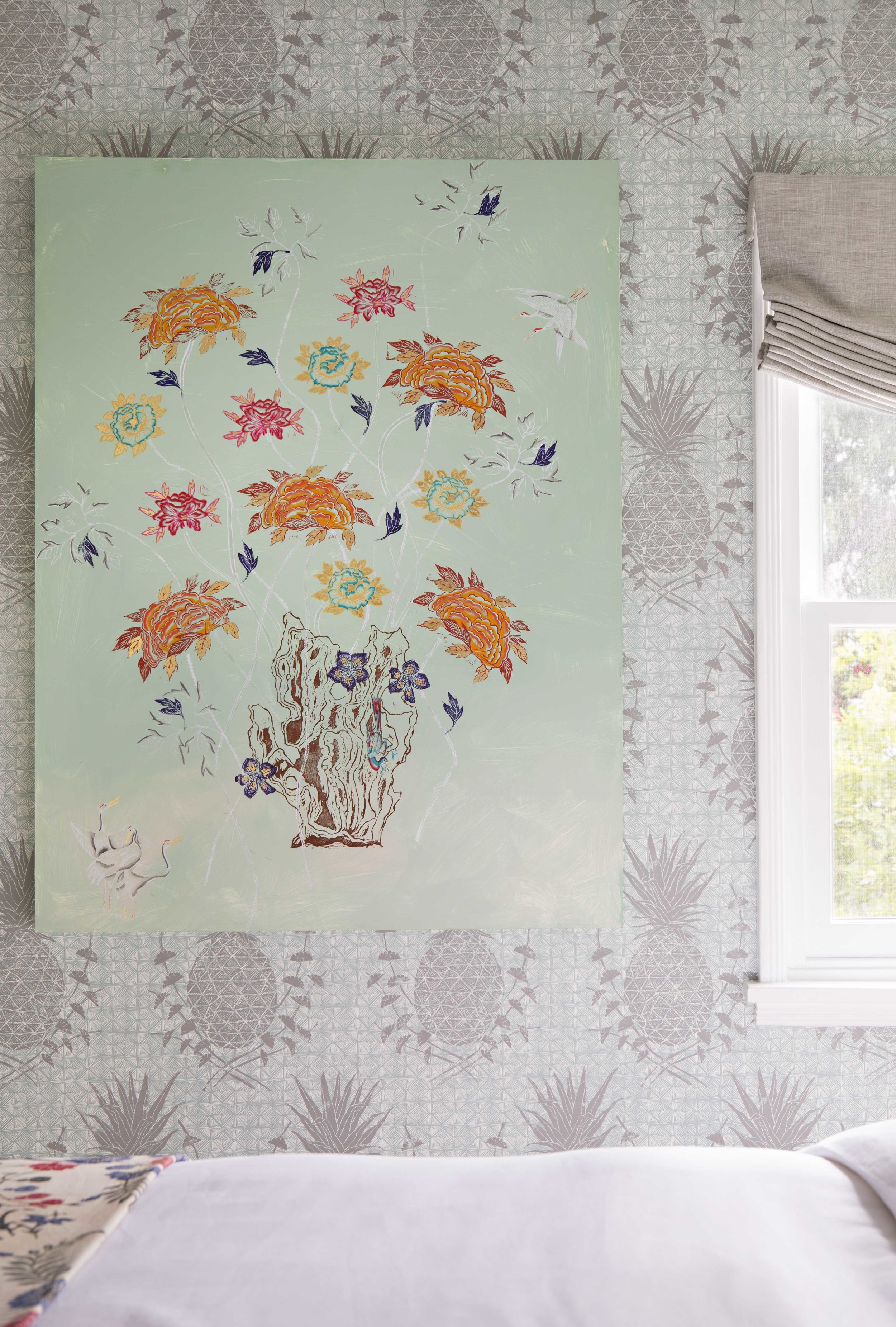 Royal Pineapple Wallpaper in Celadon, Interiors by Sharon Lee, Photo by Karyn Millet