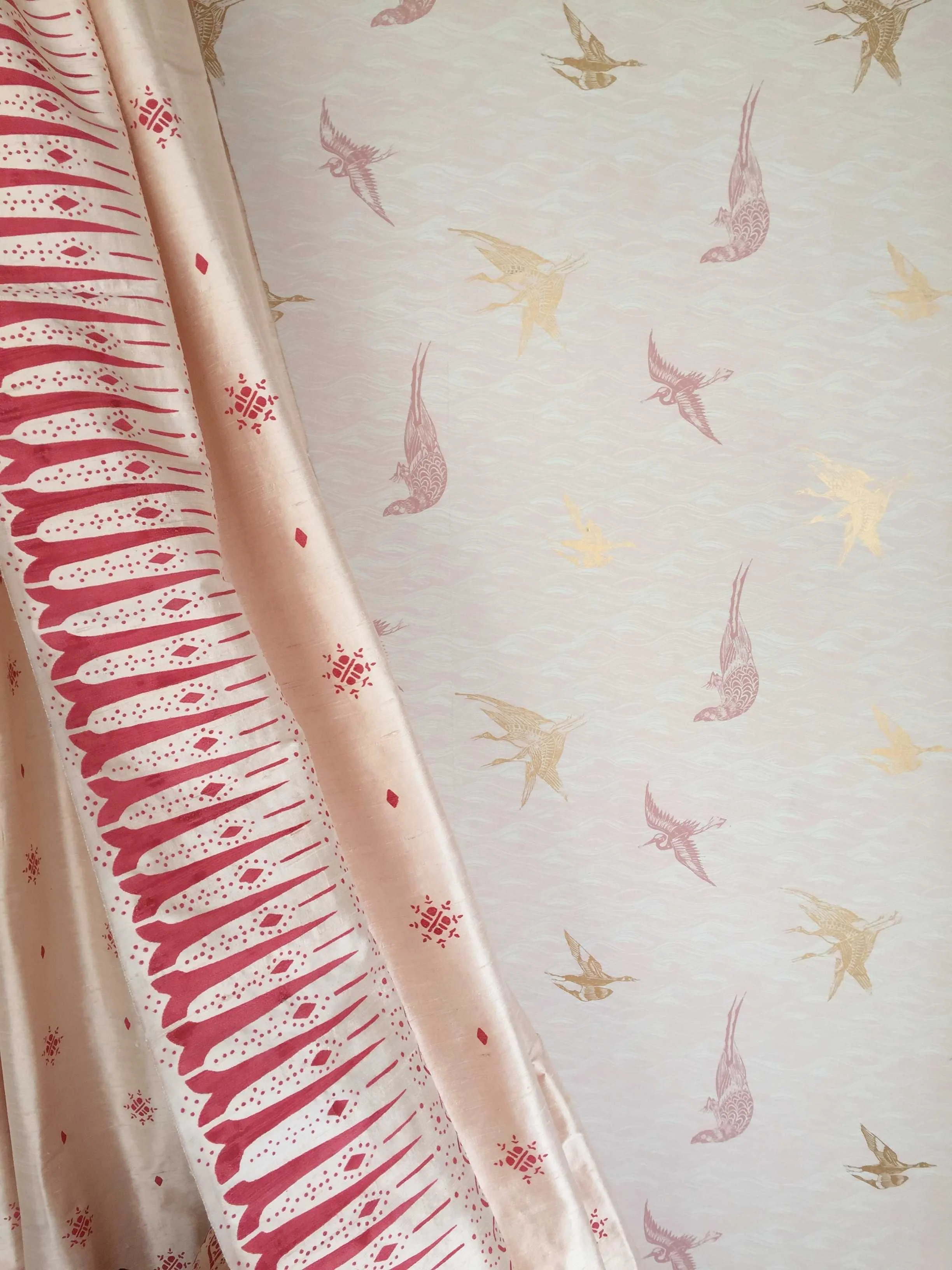 Birds Wallpaper in custom Blush, Interiors by Young Huh