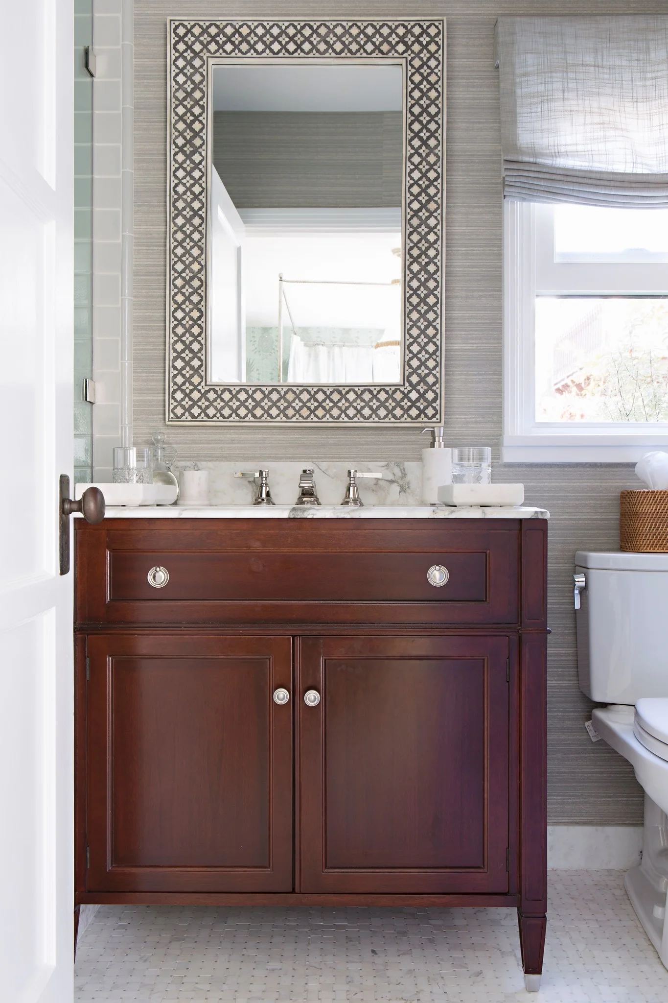 Painted Strie Wallpaper in French Grey, Interiors by Sharon Lee, Photo by Karyn Millet