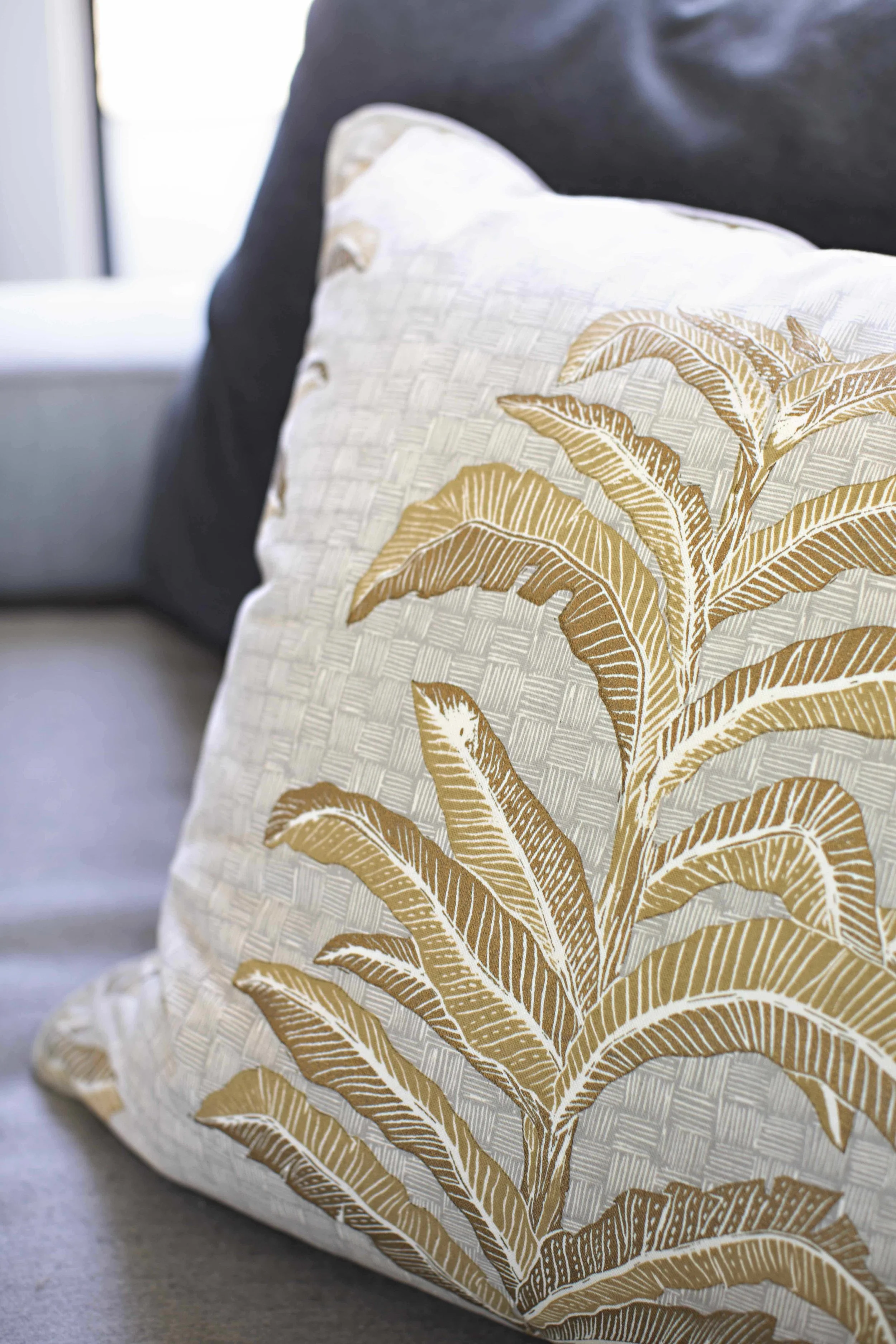 Banana Leaf Pillow in French Grey, Photo by Karyn Millet