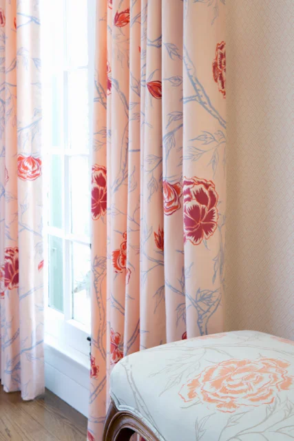 Peony Forest Fabric in Rose, Interiors by Sharon Lee, Photo by Karyn Millet