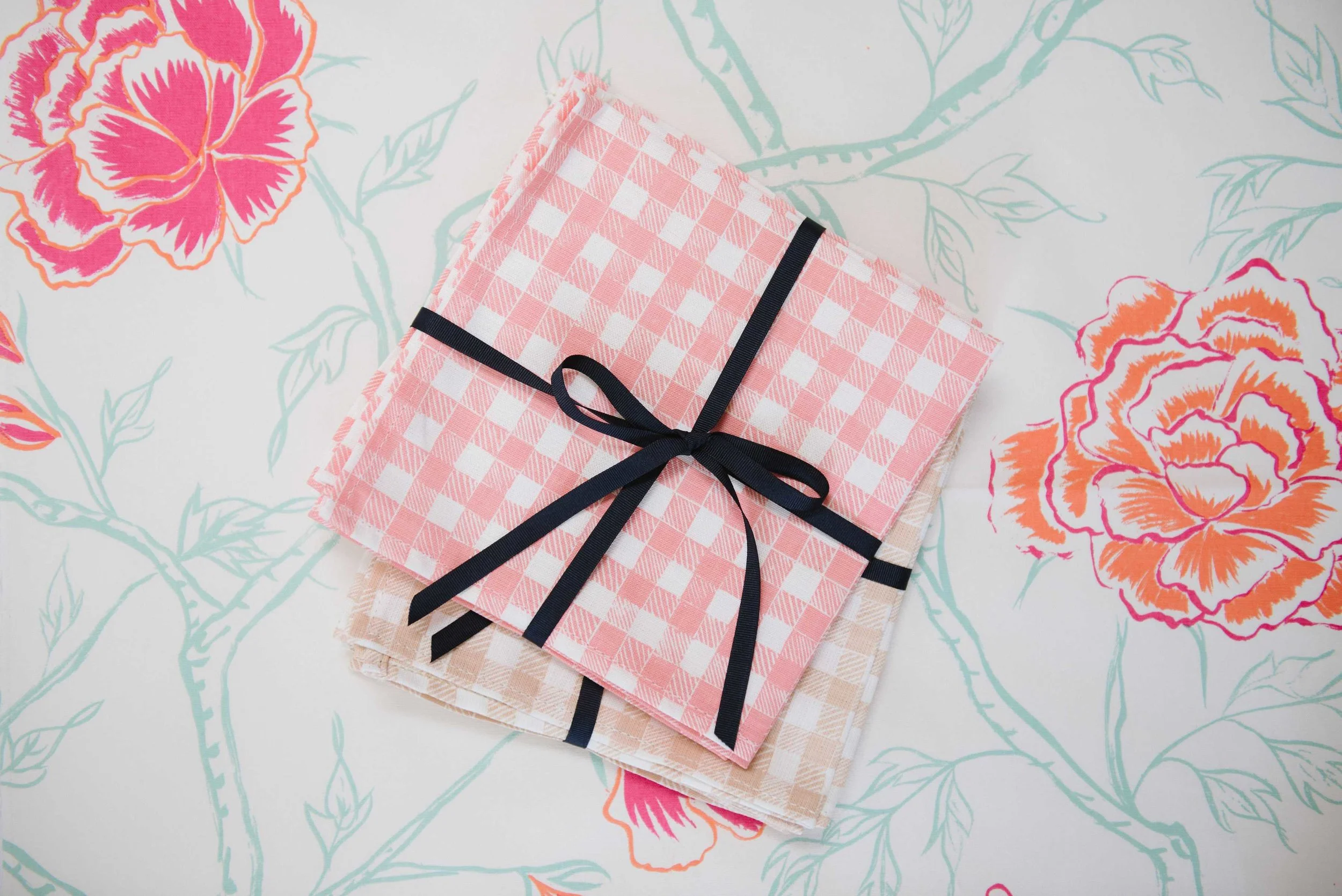 Block Print Gingham napkins in Pink + Beige, Photo by Emily Young