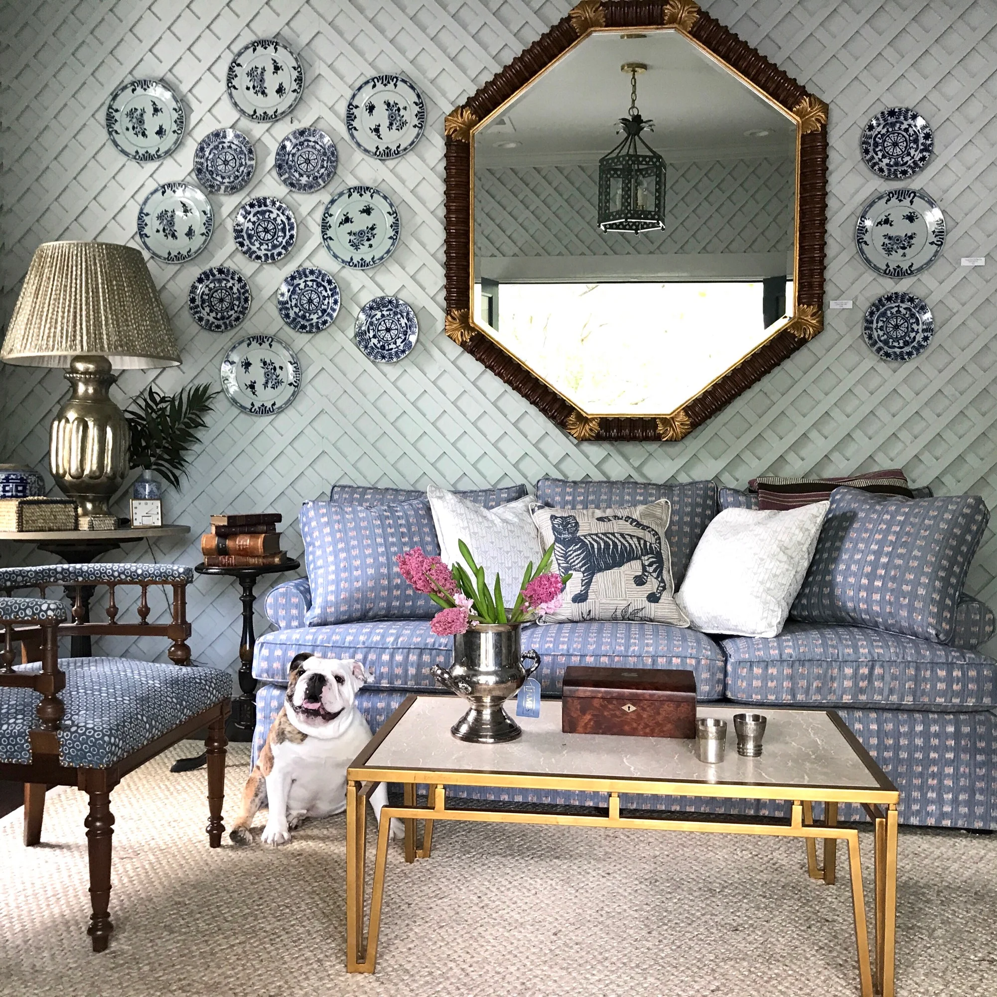 Tiger & Magpie Pillow in Deep Blue, James Showroom