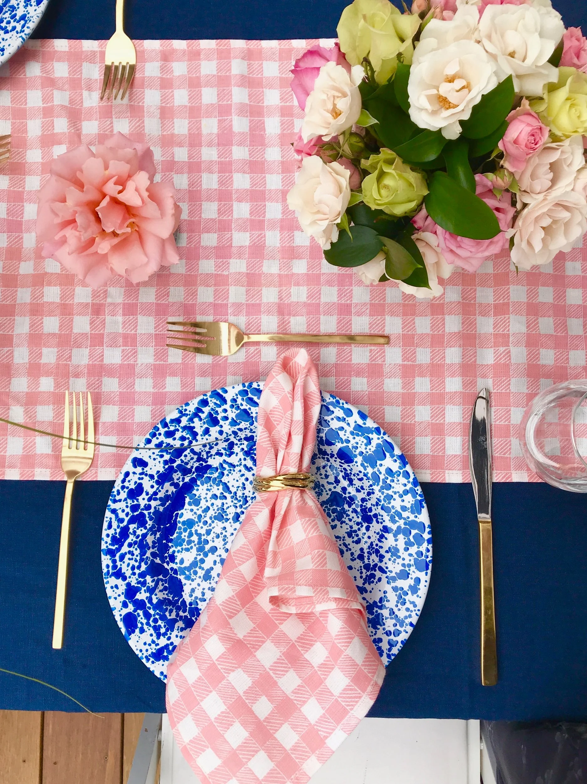 Block Print Gingham Fabric in Pink, Florals and Styling by Darlington Avenue