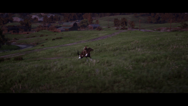 The absurdity of the “Skid Turn” maneuver is more visible when using the game’s cinematic camera. The horse slides impossibly far.