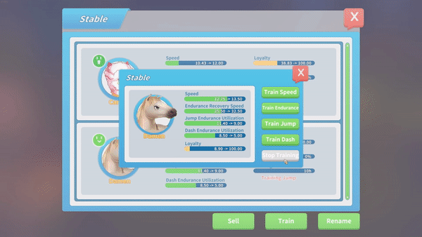 You train your horses via this menu that’s accessible in the stable.