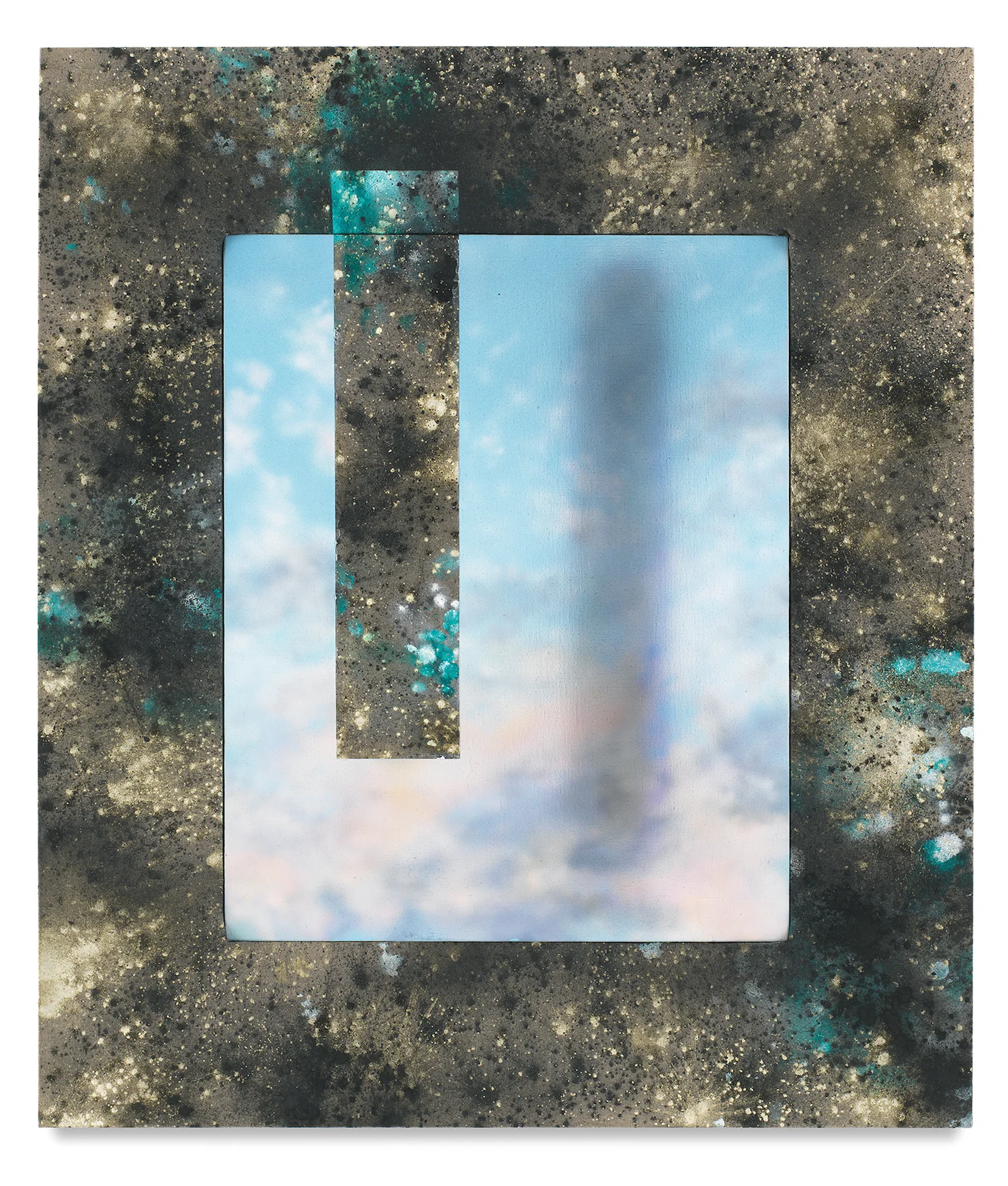 WhereviewII, Flashe, charcoal, mica, spray paint and acrylic on linen, 30 x 25 inches, 2018
