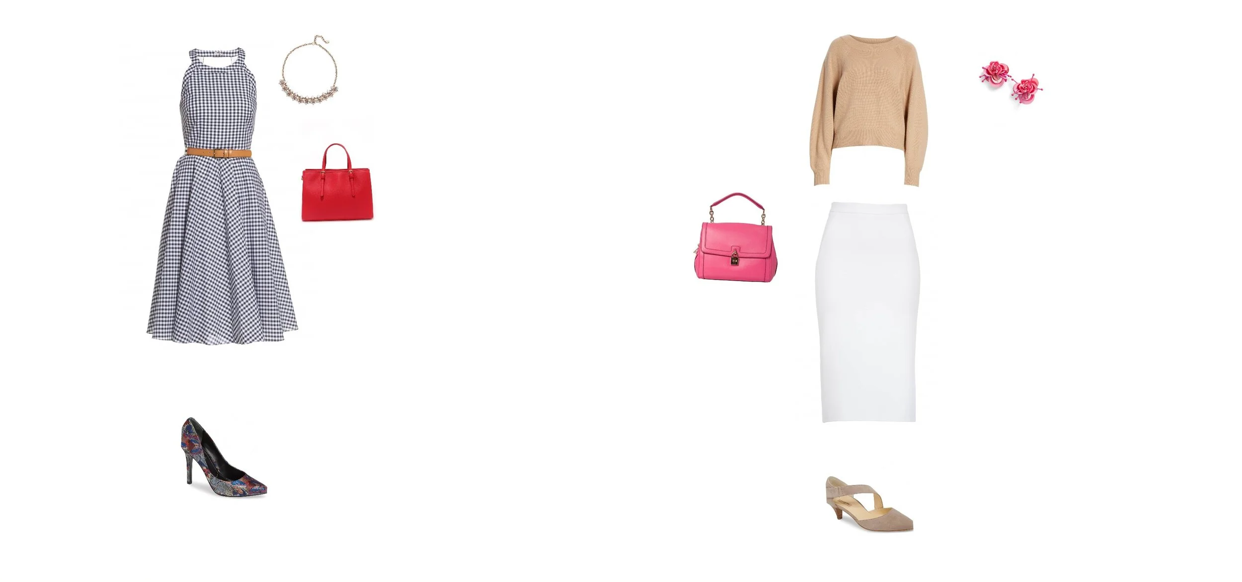 A dress that accentuates the slender waist is great for the hourglass shape. The pencil skirt shows off the nice curves and the top that hits at the lower waist is especially flattering for the hourglass.
