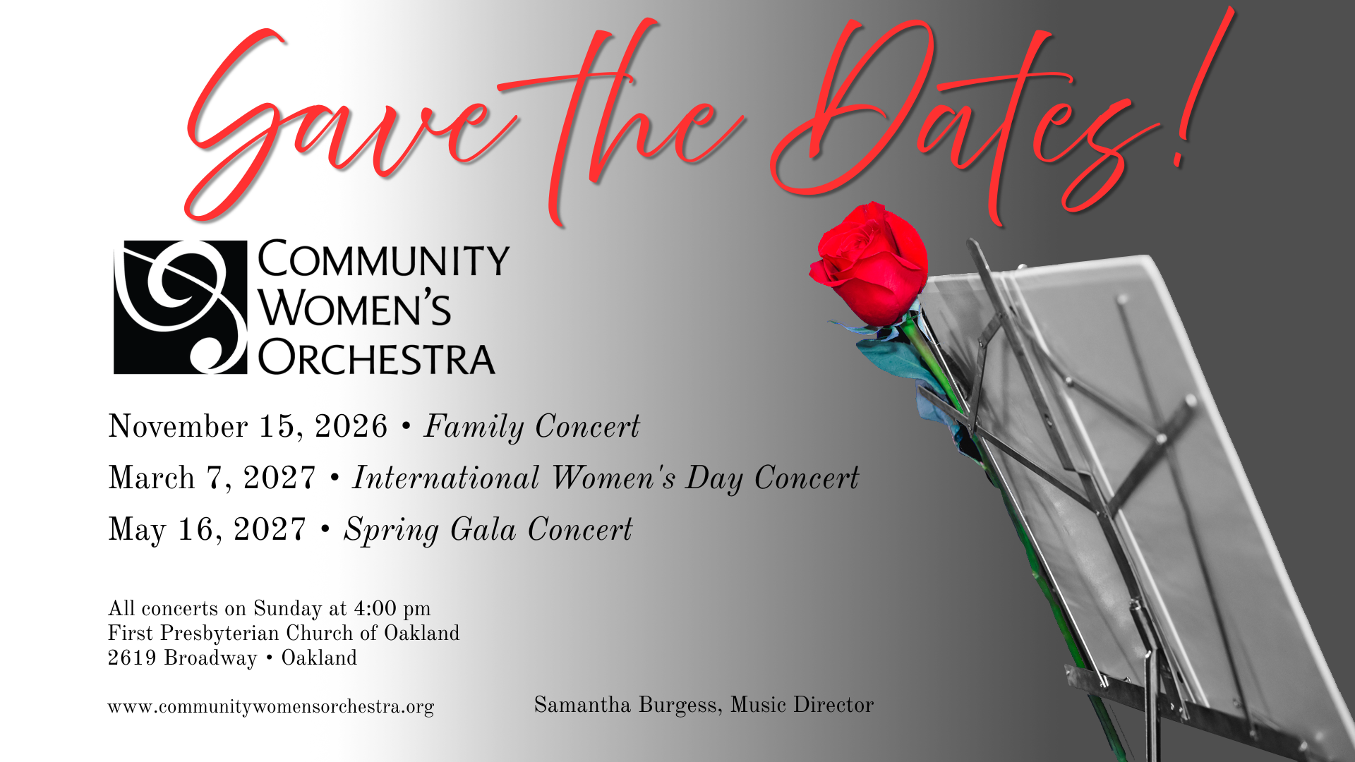 Save the Dates! CWO Season 42 concert dates: November 15, March 7, May 16
