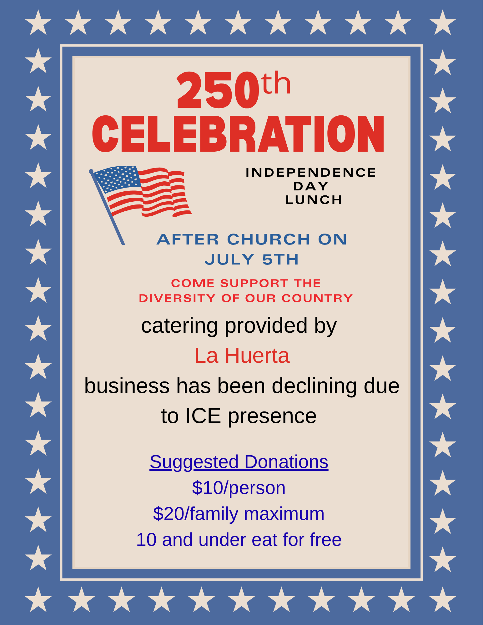 250th Celebration Independence Day Lunch - Great Hall  