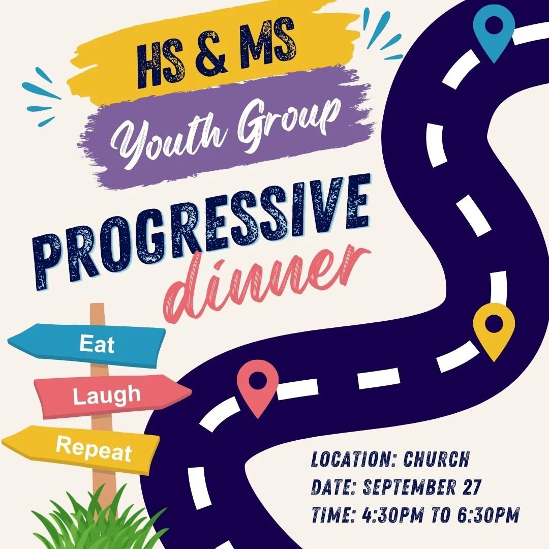 Youth group progressive dinner - Lower Gathering Space, Cafe, Great Hall &amp; Kitchen;  Youth Lounge; Rooms 2, 3 &amp; 4