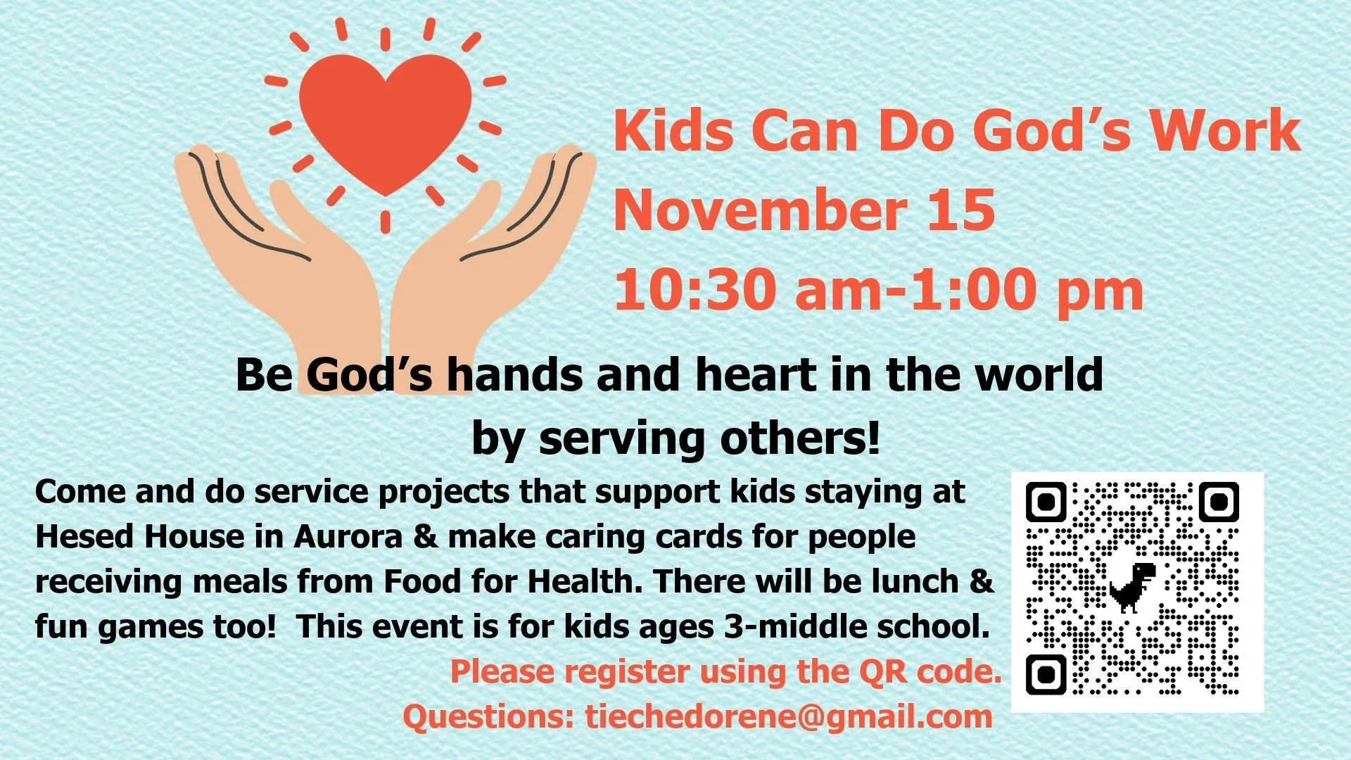Kids Can Do God's Work - Rooms 1, 2 &amp; 3; Great Hall &amp; Kitchen 