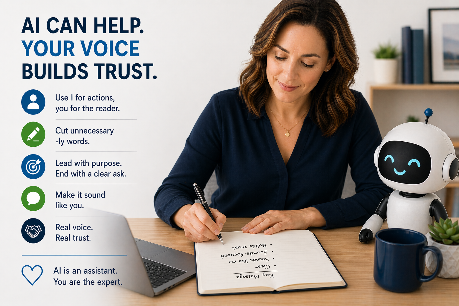 Woman using AI to help her write