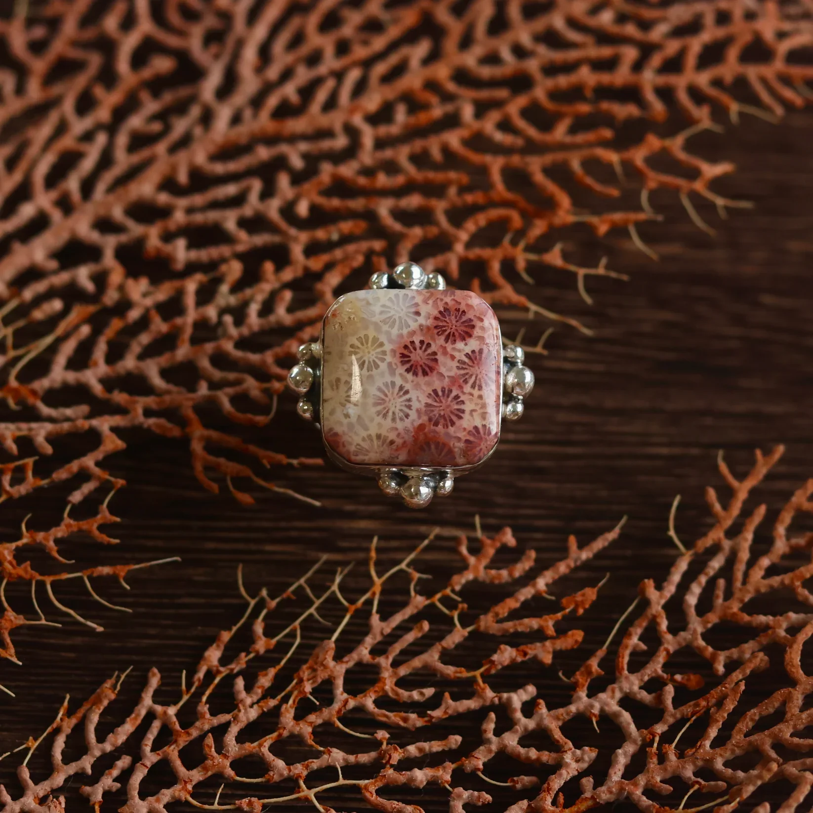 Fossilised Coral Ring Size 6.webp