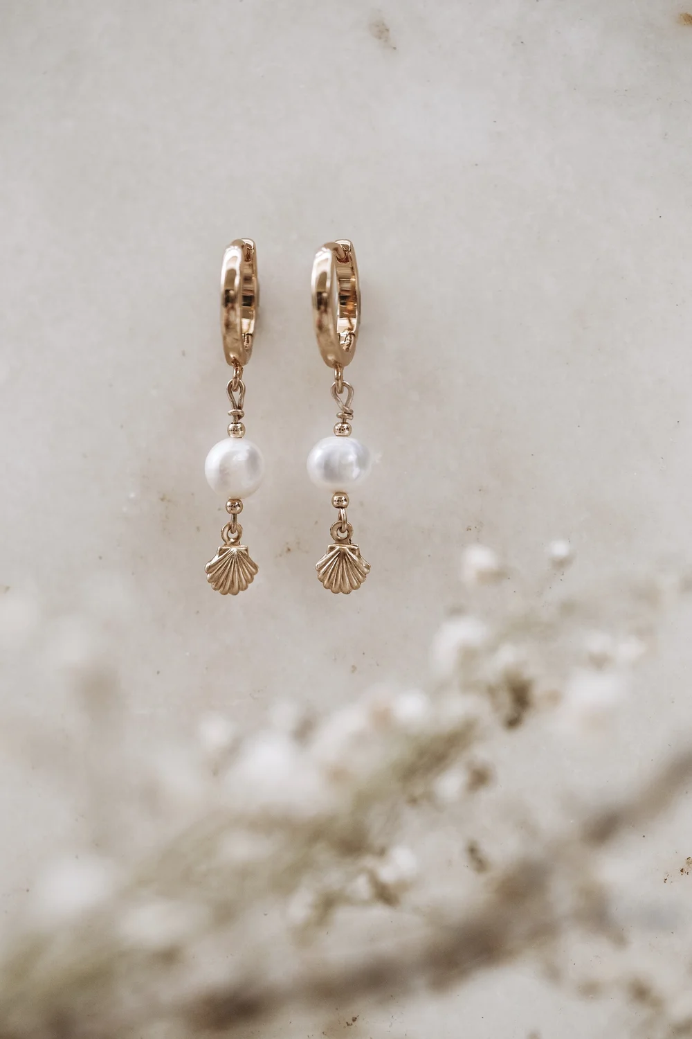 Pearl and Clam Shell Hoops — MAHLOE - Main Image