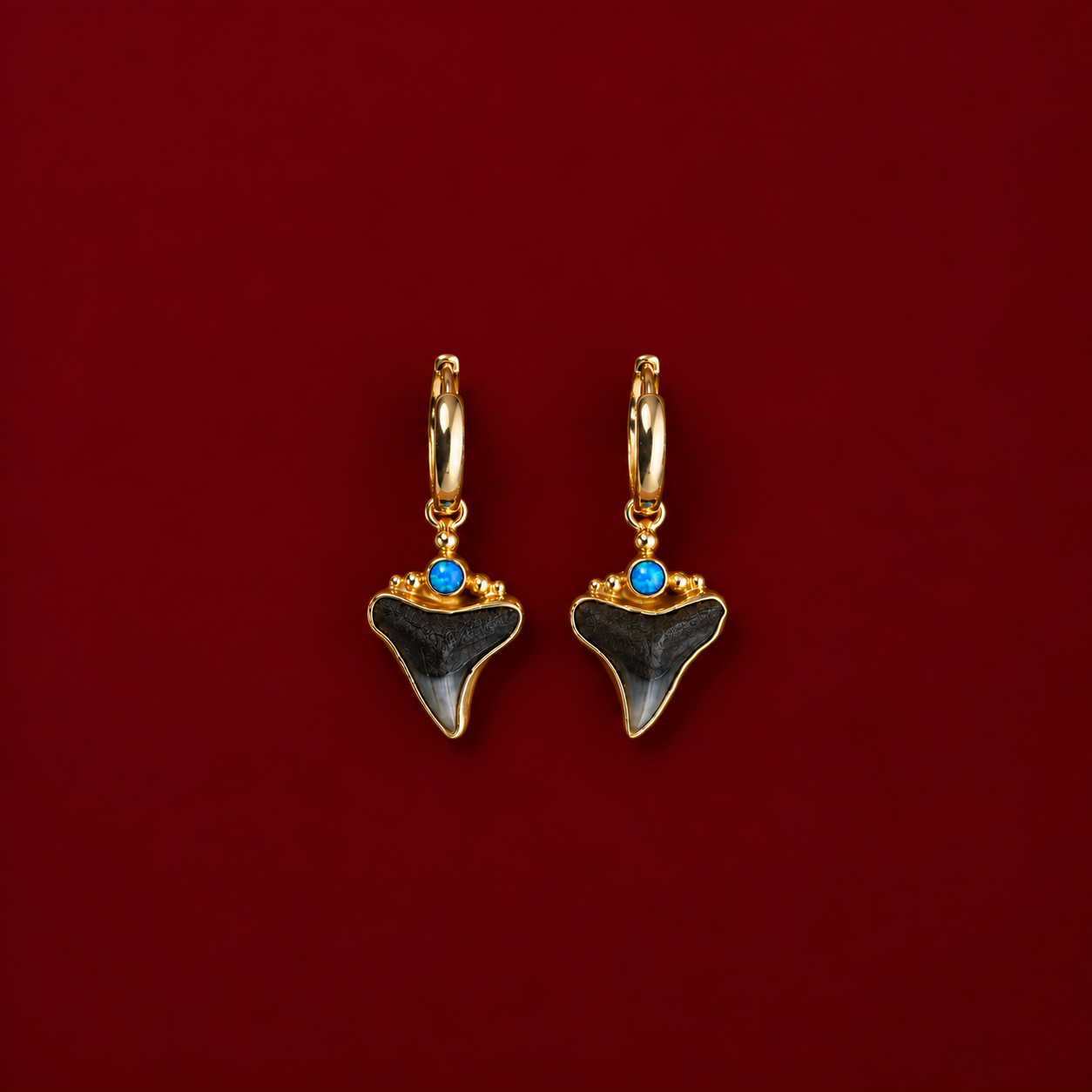 Fossilised Shark Tooth & Blue Opal Earrings