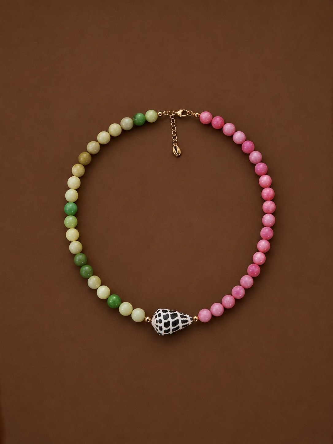 Strawberry Matcha Hebrew Glass Bead Necklace