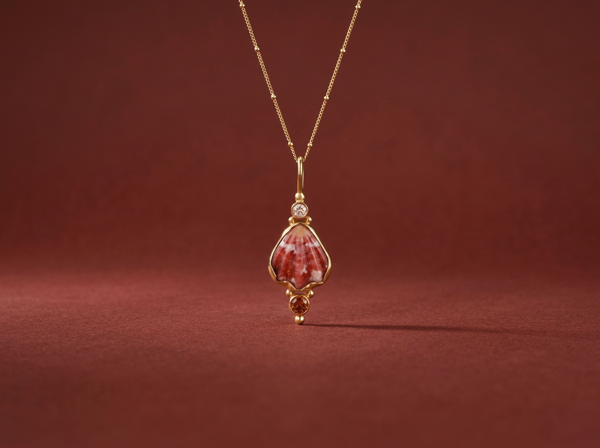Japanese Decatopecten and tourmaline Pendant