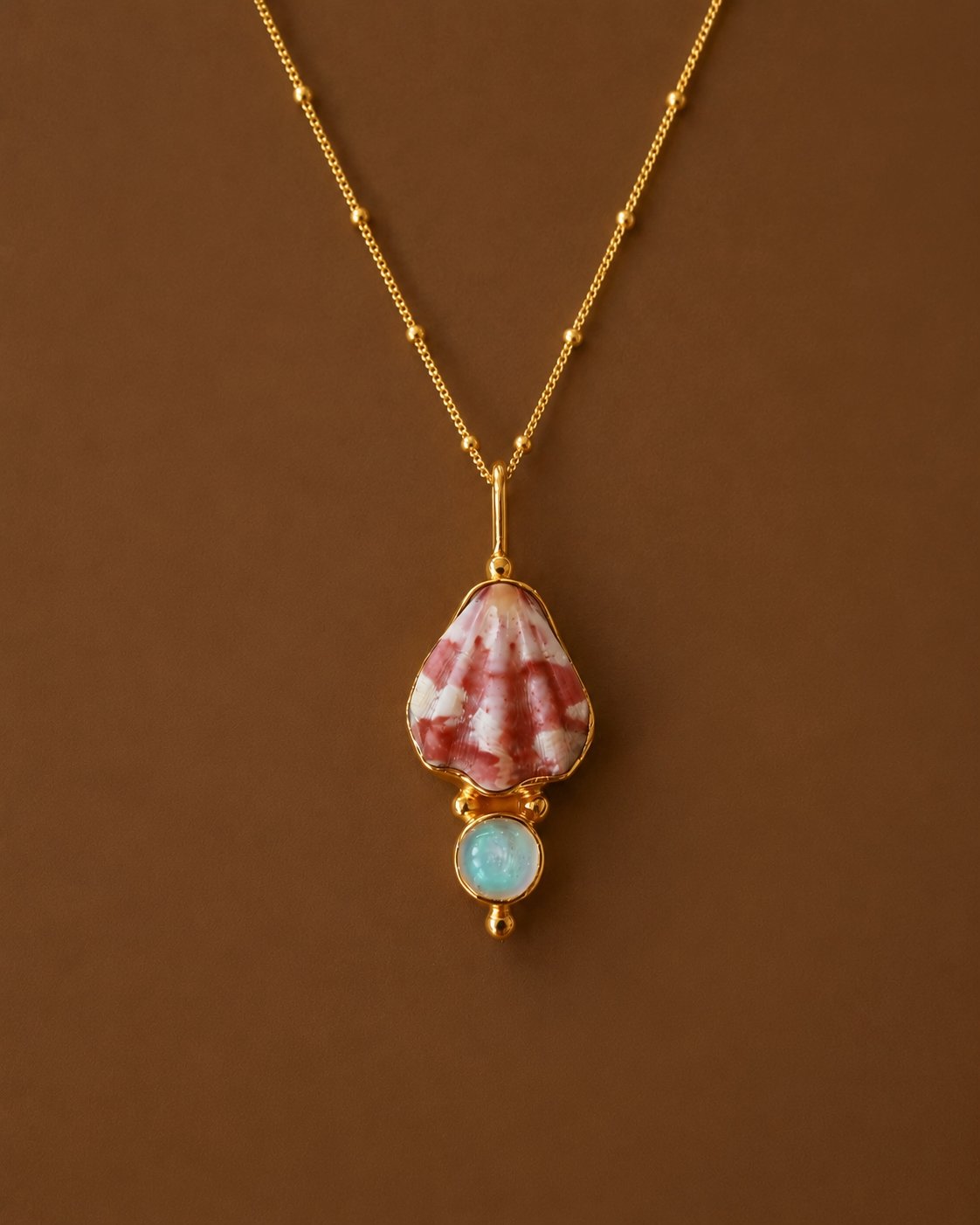 Gold Japanese Decatopecten and Moonstone Necklace