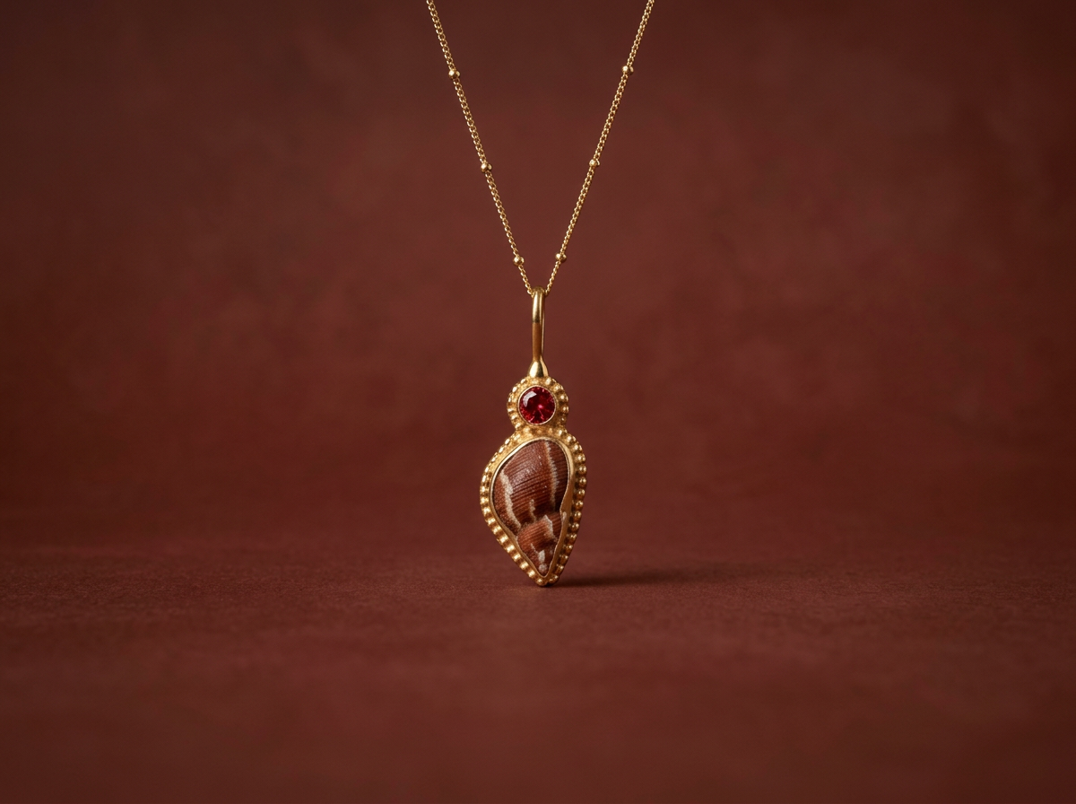 Small Pheasant shell and Ruby Pendant