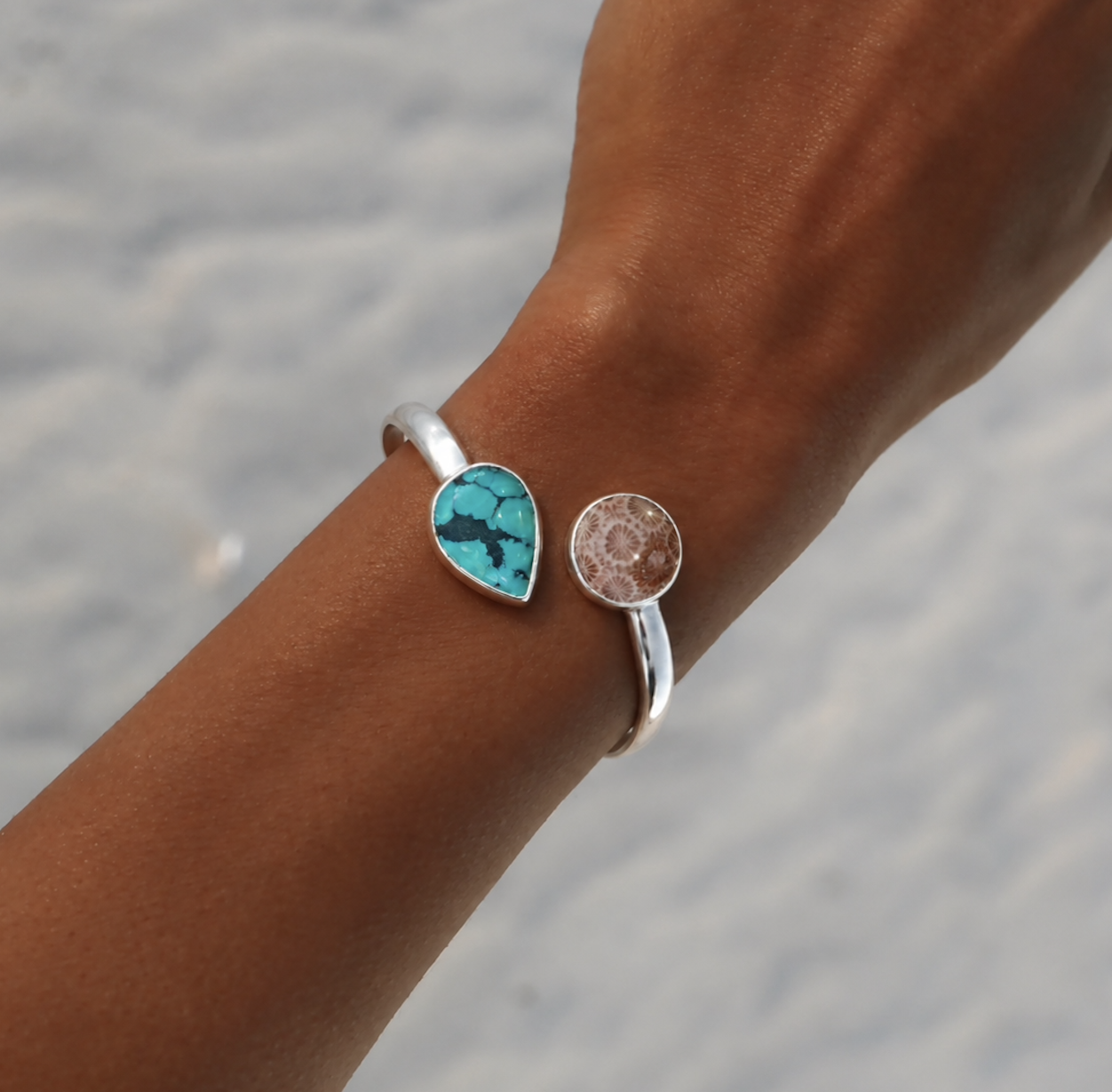 Fossilised Coral and Turquoise Cuff