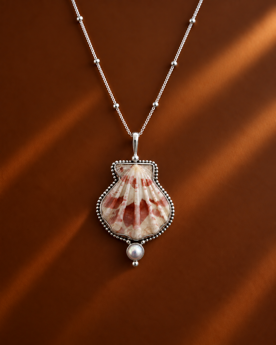 Silver Decatopecten and Pearl Necklace