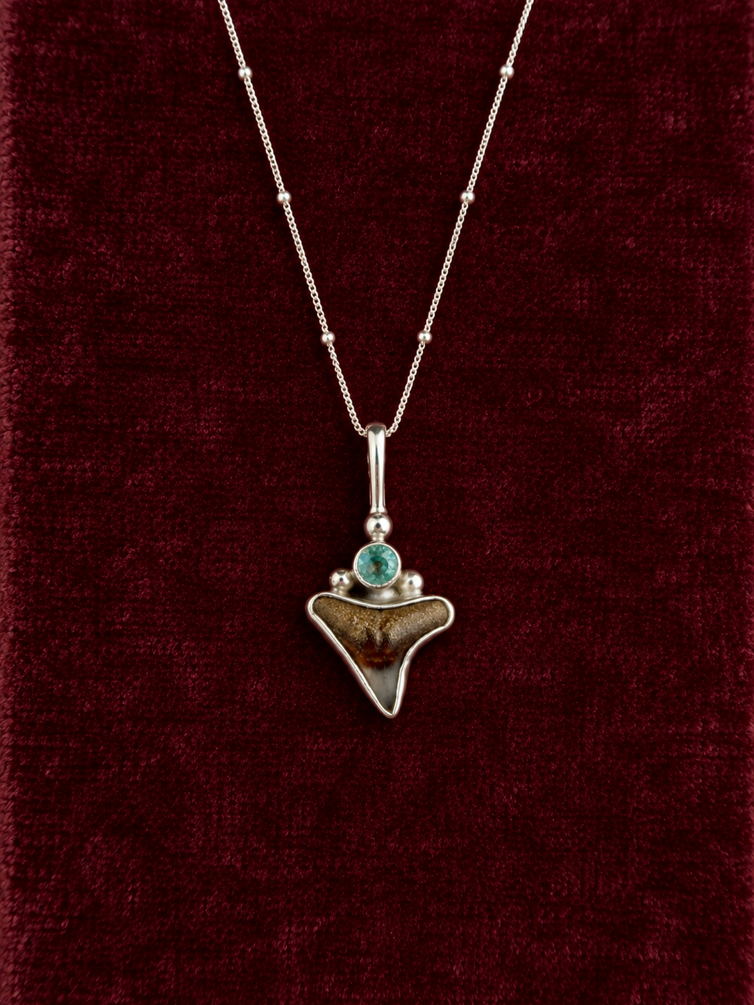 Small Fossilised Shark Tooth and Mint Sapphire