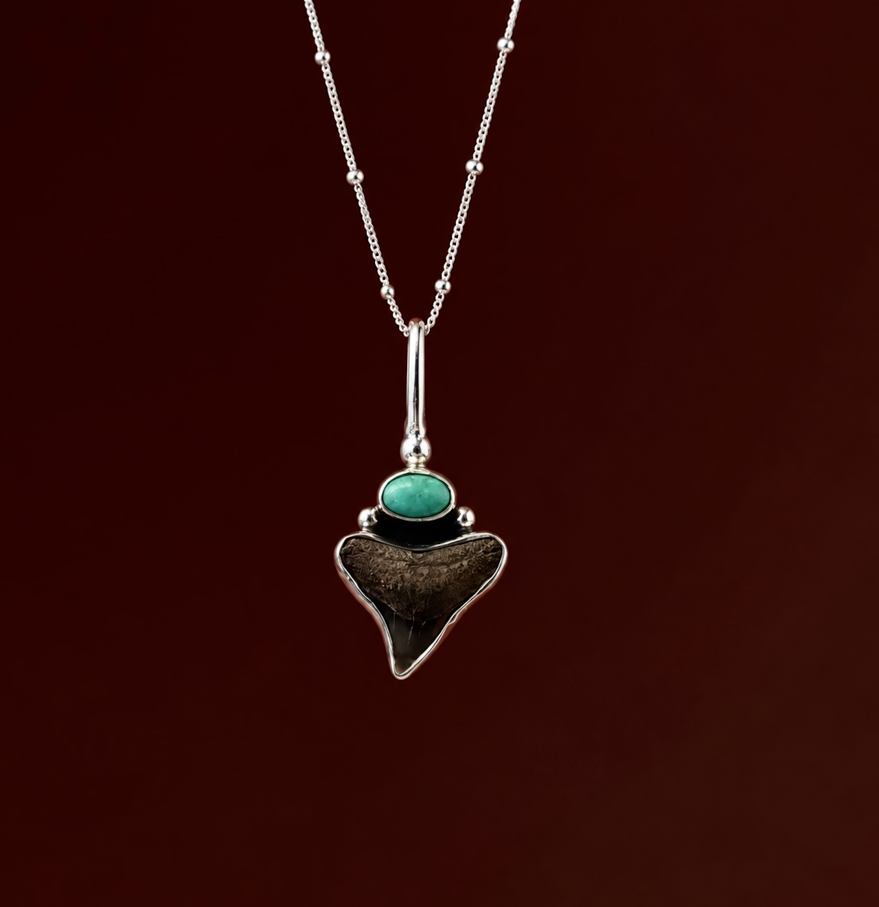 Small Fossilised Shark Tooth and Turquoise