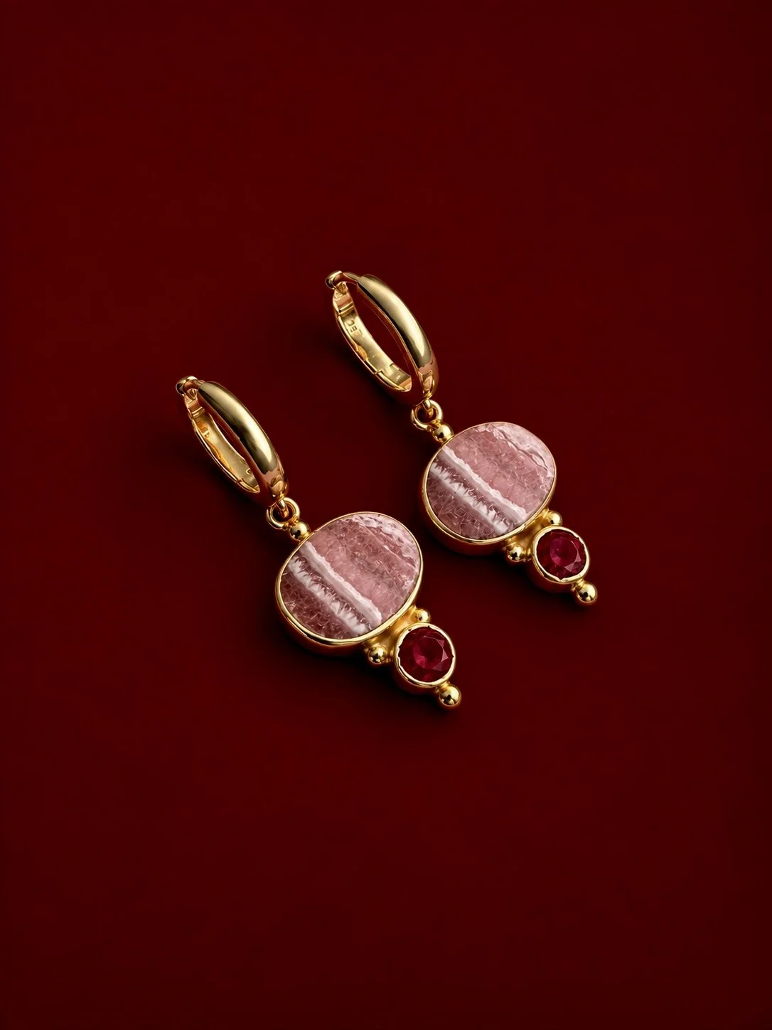 Rhodochrosite and Ruby Earrings