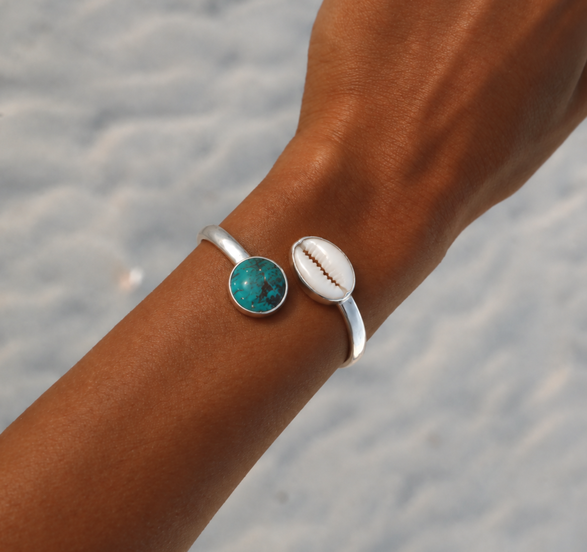 Cowrie Shell and Turquoise Cuff