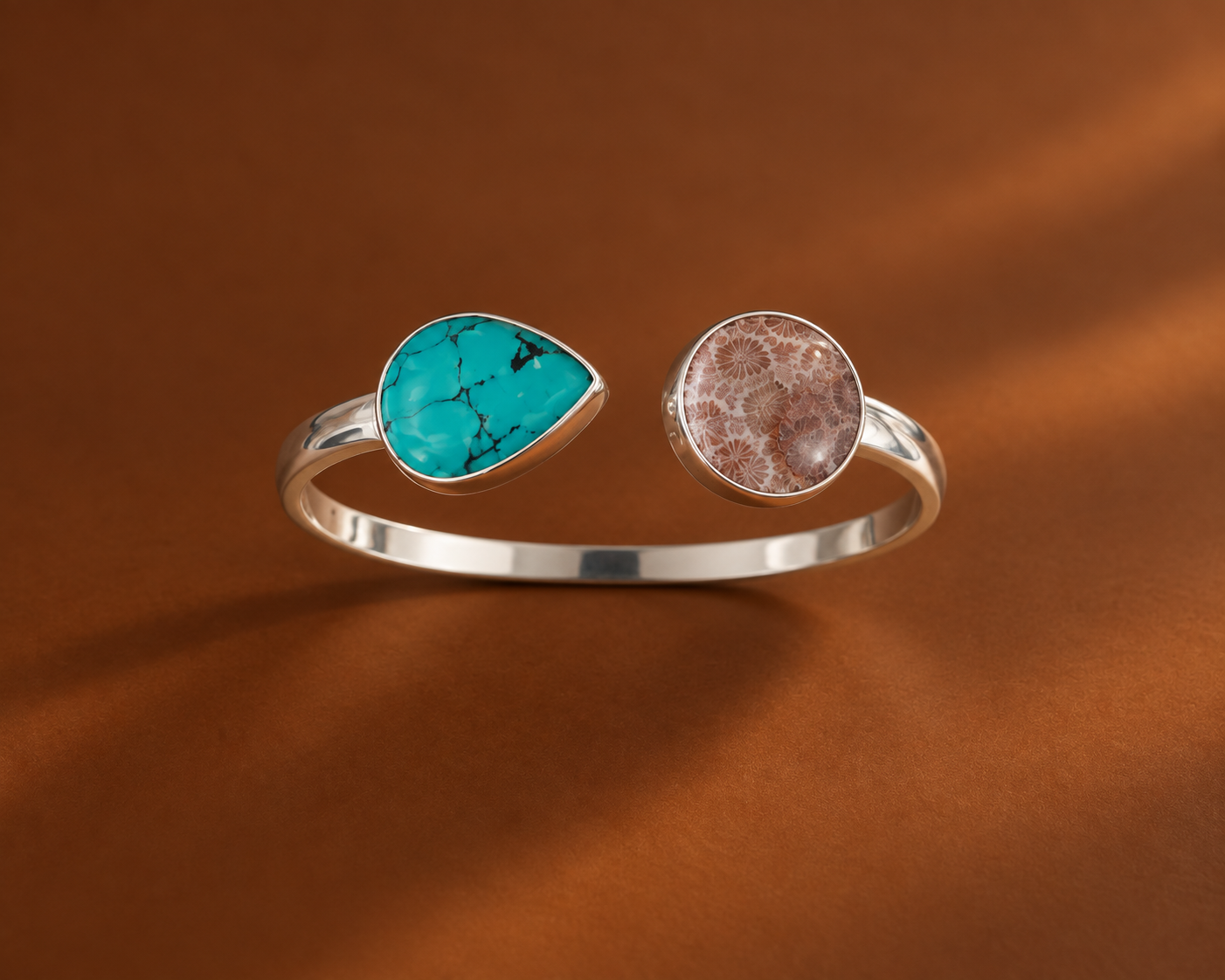 Fossilised Coral and Turquoise Cuff