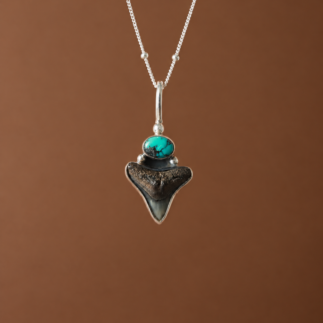 Fossilised Shark and Turquoise Necklace