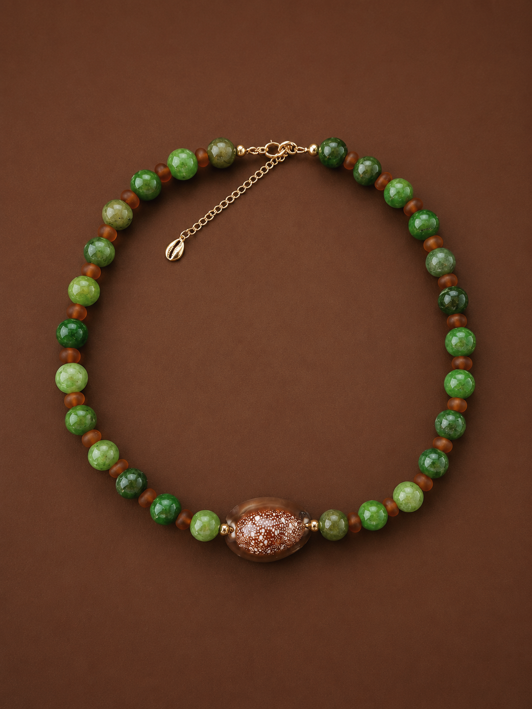 Cowrie and Kelp Glass Bead Necklace