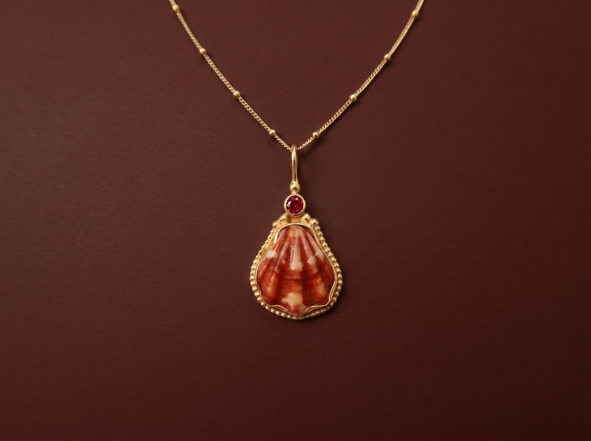 Japanese Decatopecten and Ruby Pendant