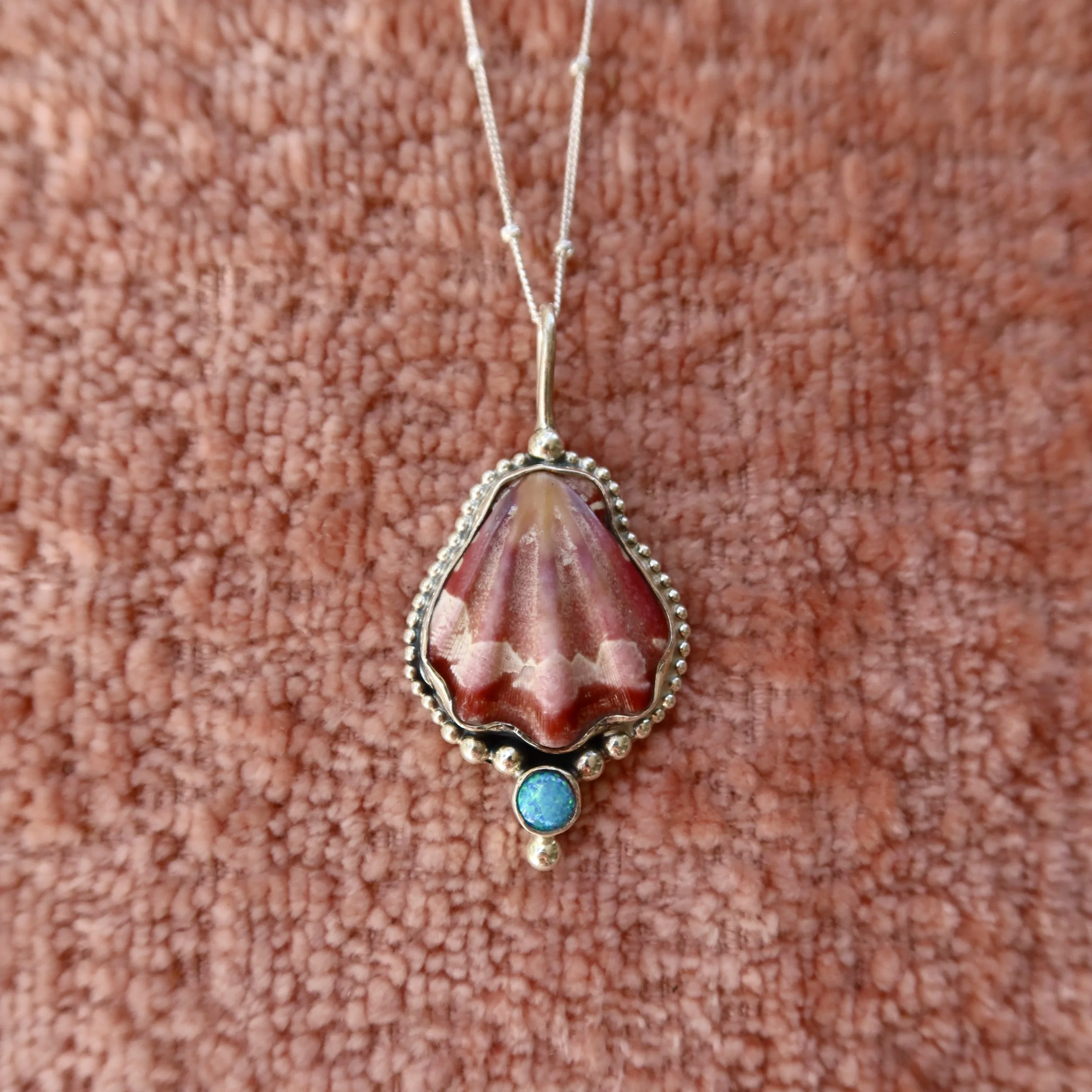 Blue Opal and Japanese Decatopecten Necklace