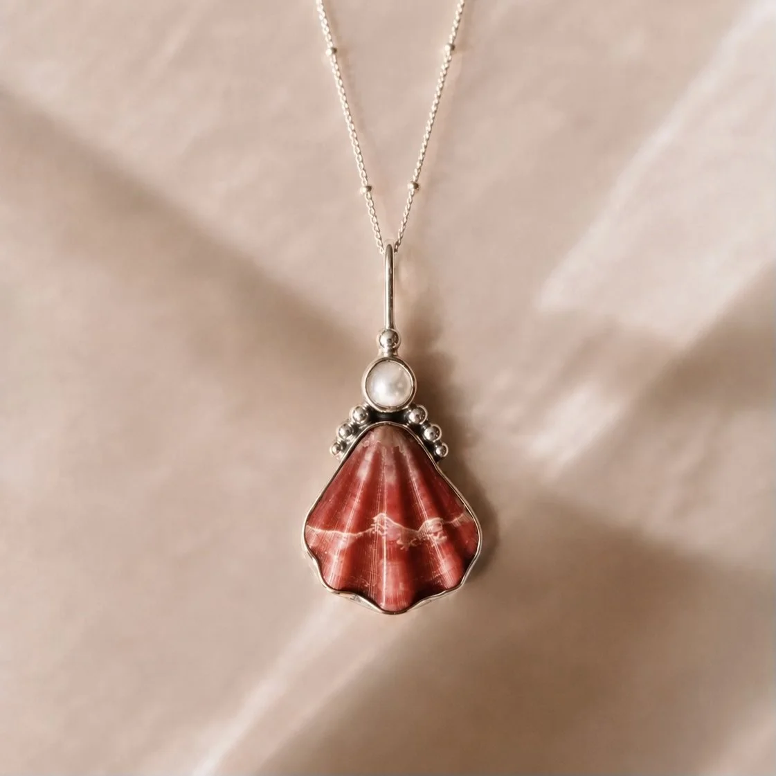 Japanese Decatopecten and Pearl Necklace