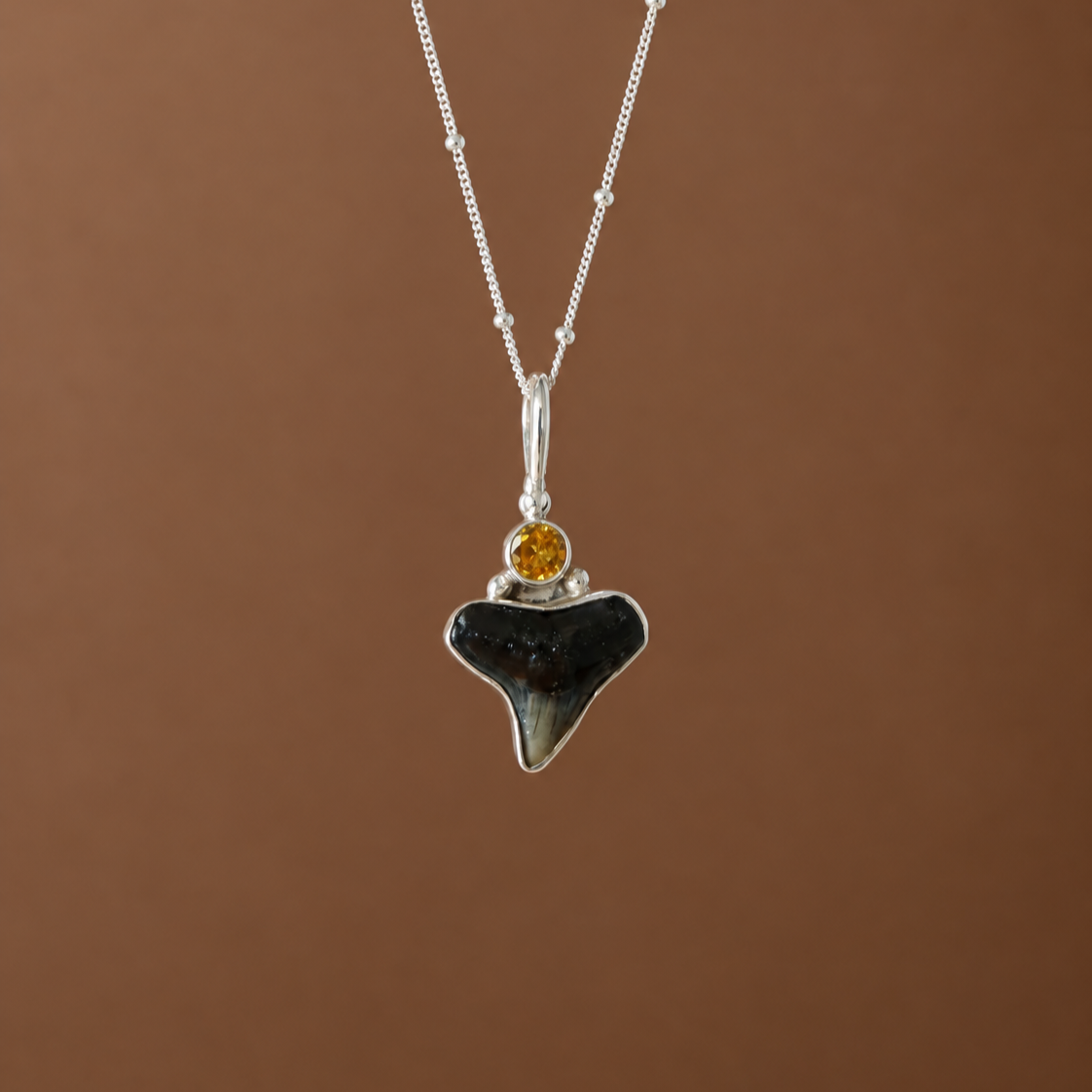 Fossilised Shark and Citrine Necklace