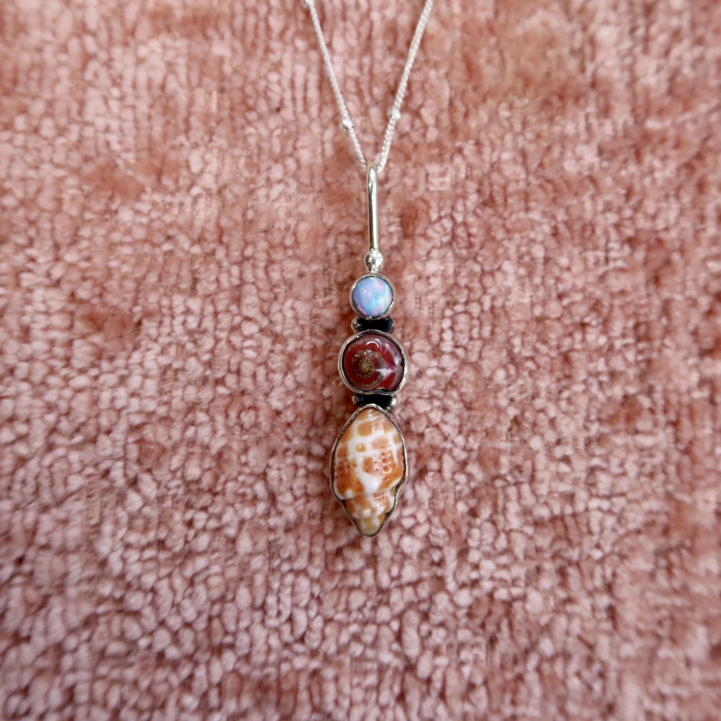 Pink Umbonium and Miter Shell Necklace