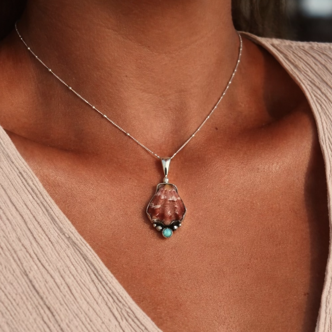 Blue Opal and Japanese Decatopecten Necklace