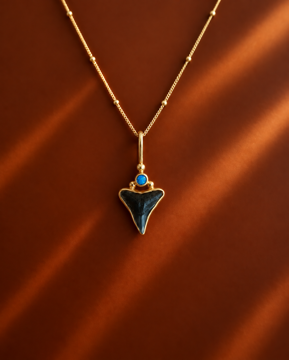 Fossilised Shark tooth and Opal Pendant