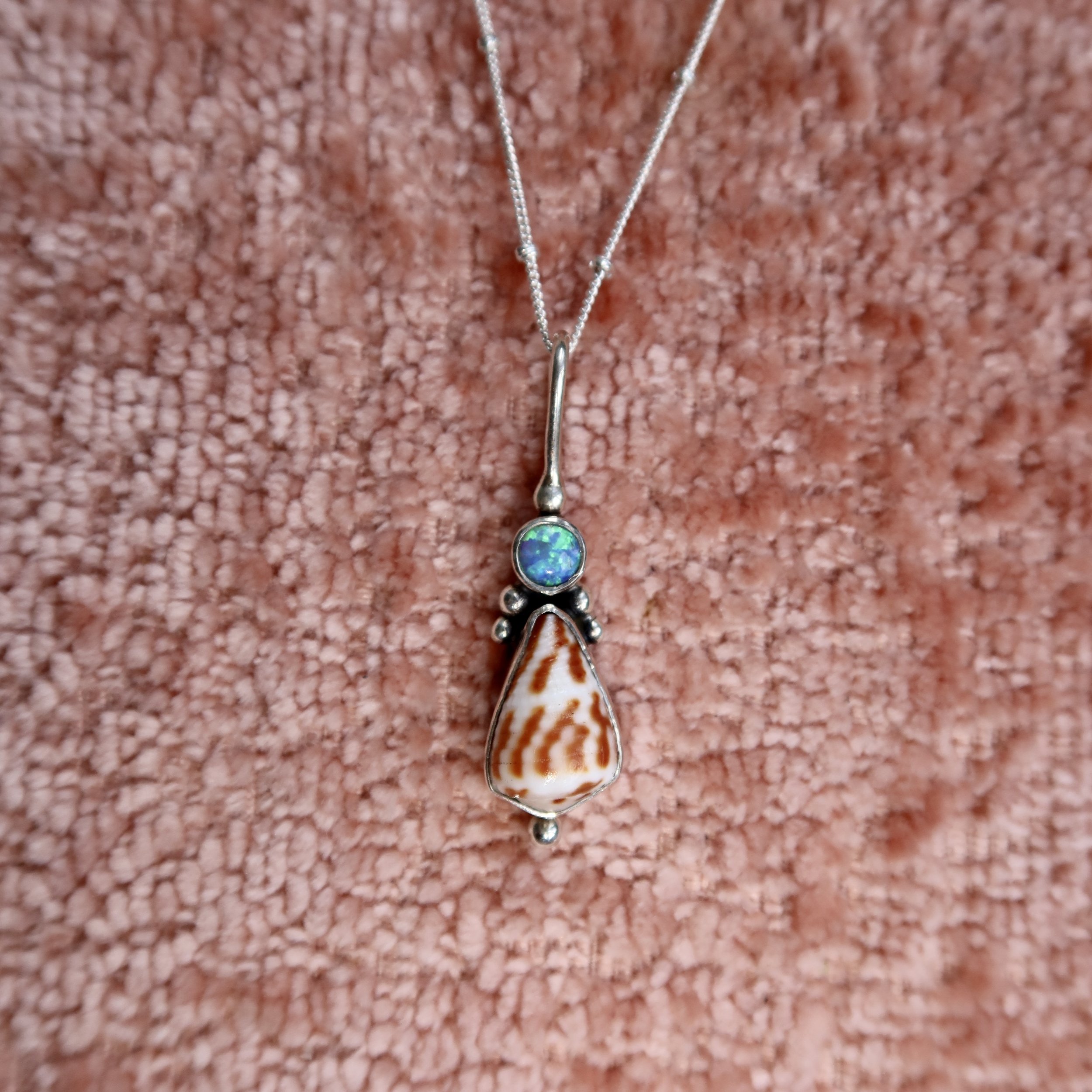Blue Opal and Small Cone Shell Necklace