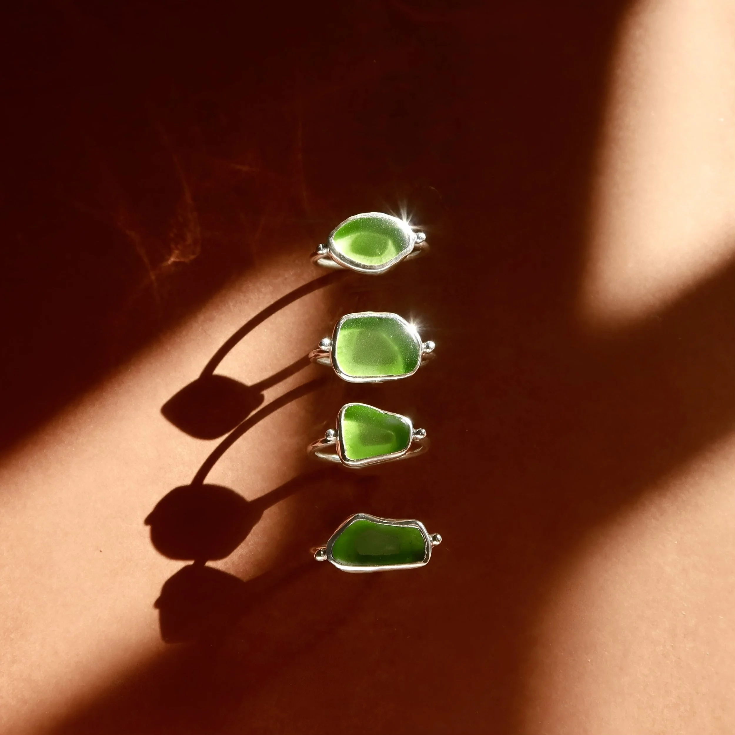 Green Sea glass Rings