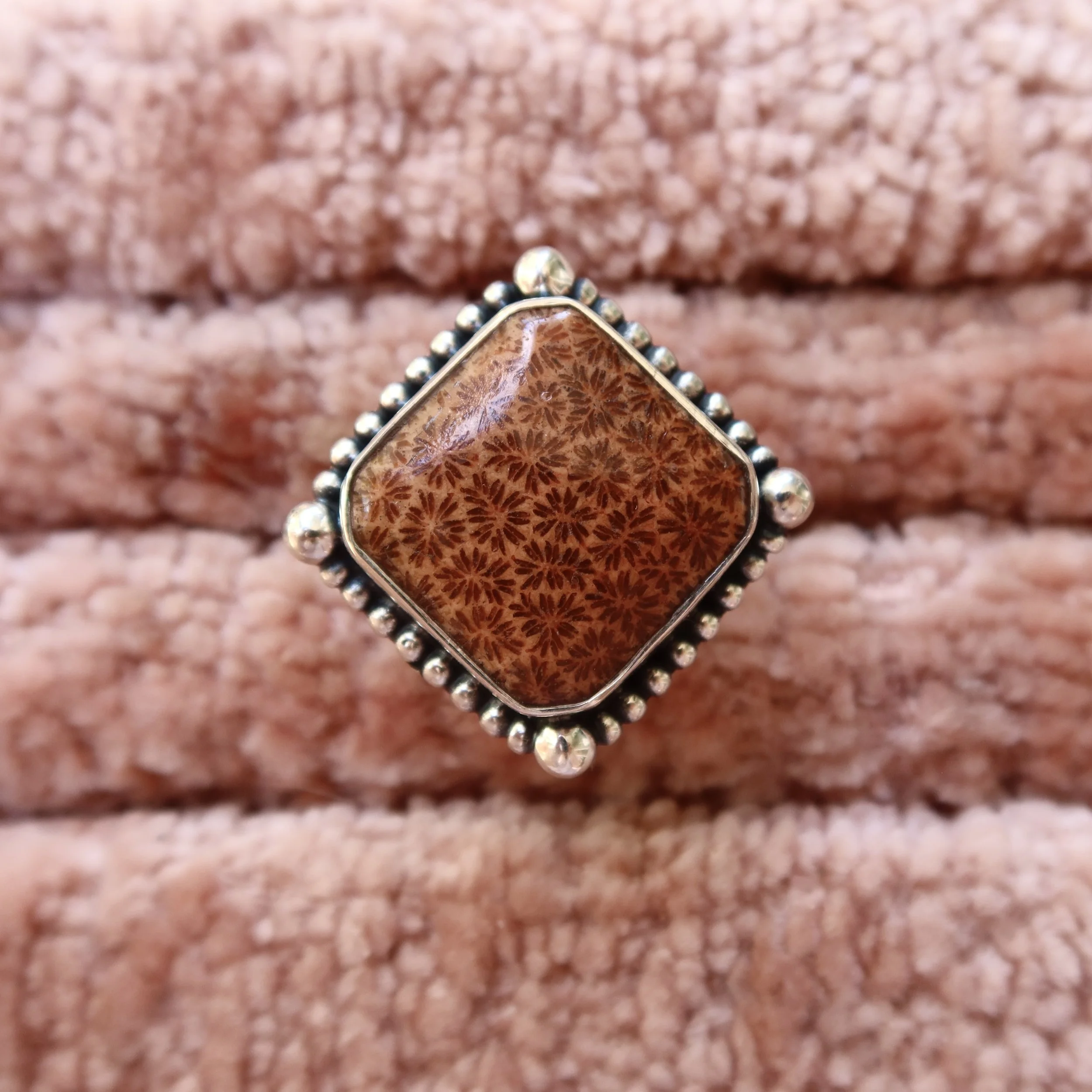 Size 7 Fossilised Coral Ring