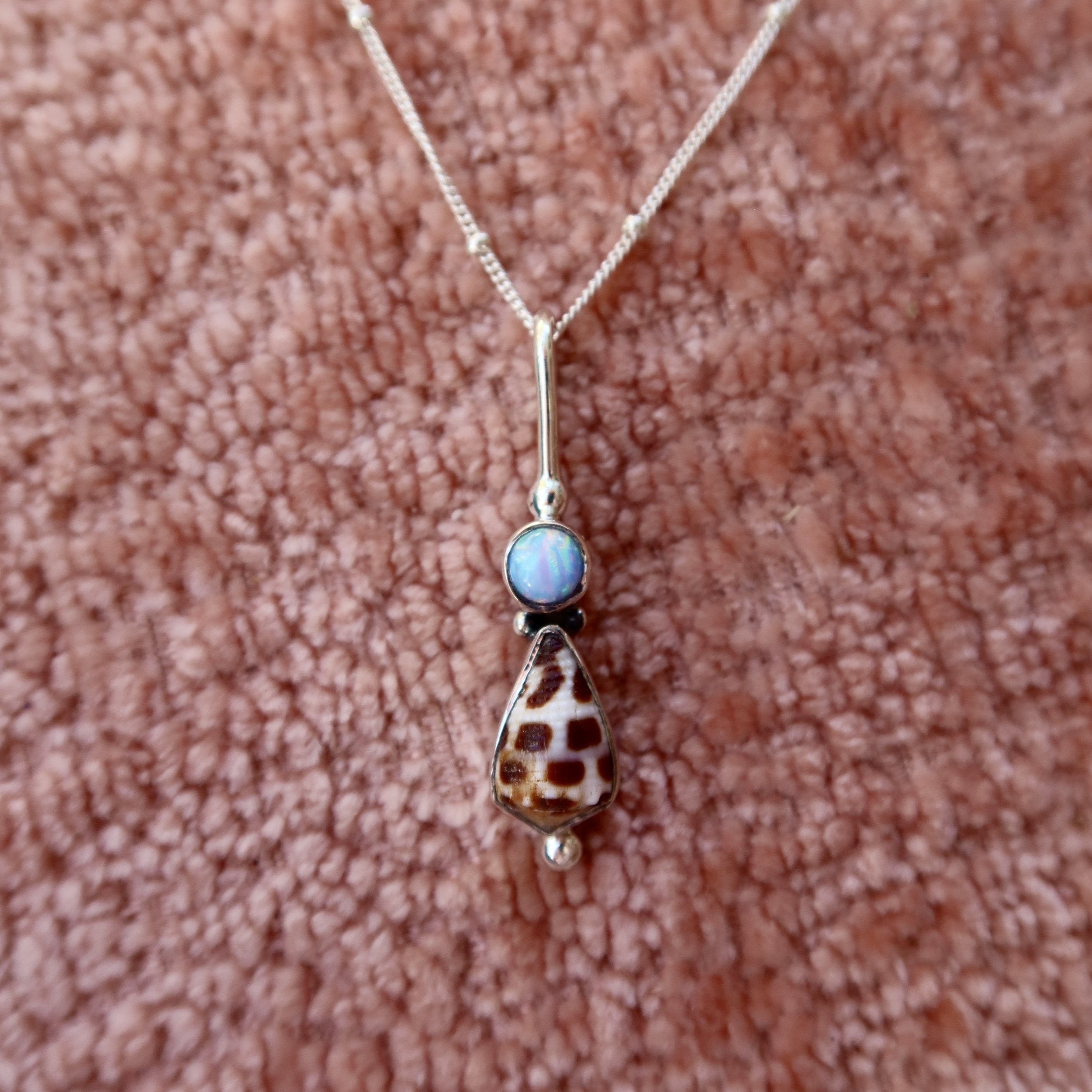 Blue Opal and Small Cone Shell Necklace
