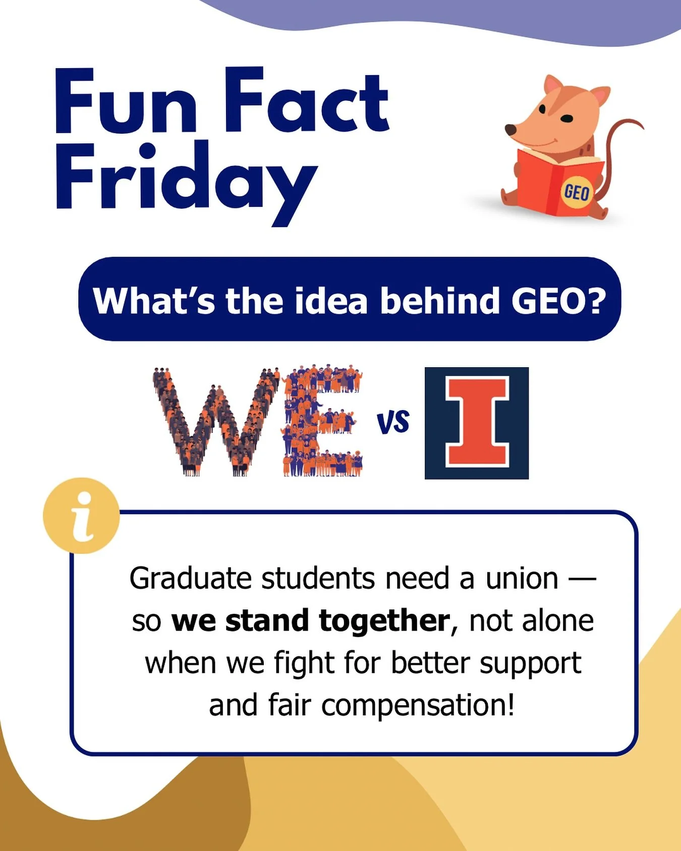 #GEOFunFactFriday: The union isn&rsquo;t some outside force. The union is us. ✊🏽

Every organizer, decision-maker, and committee member is a grad worker just like you &mdash; juggling teaching, research, and organizing. That means every priority we 